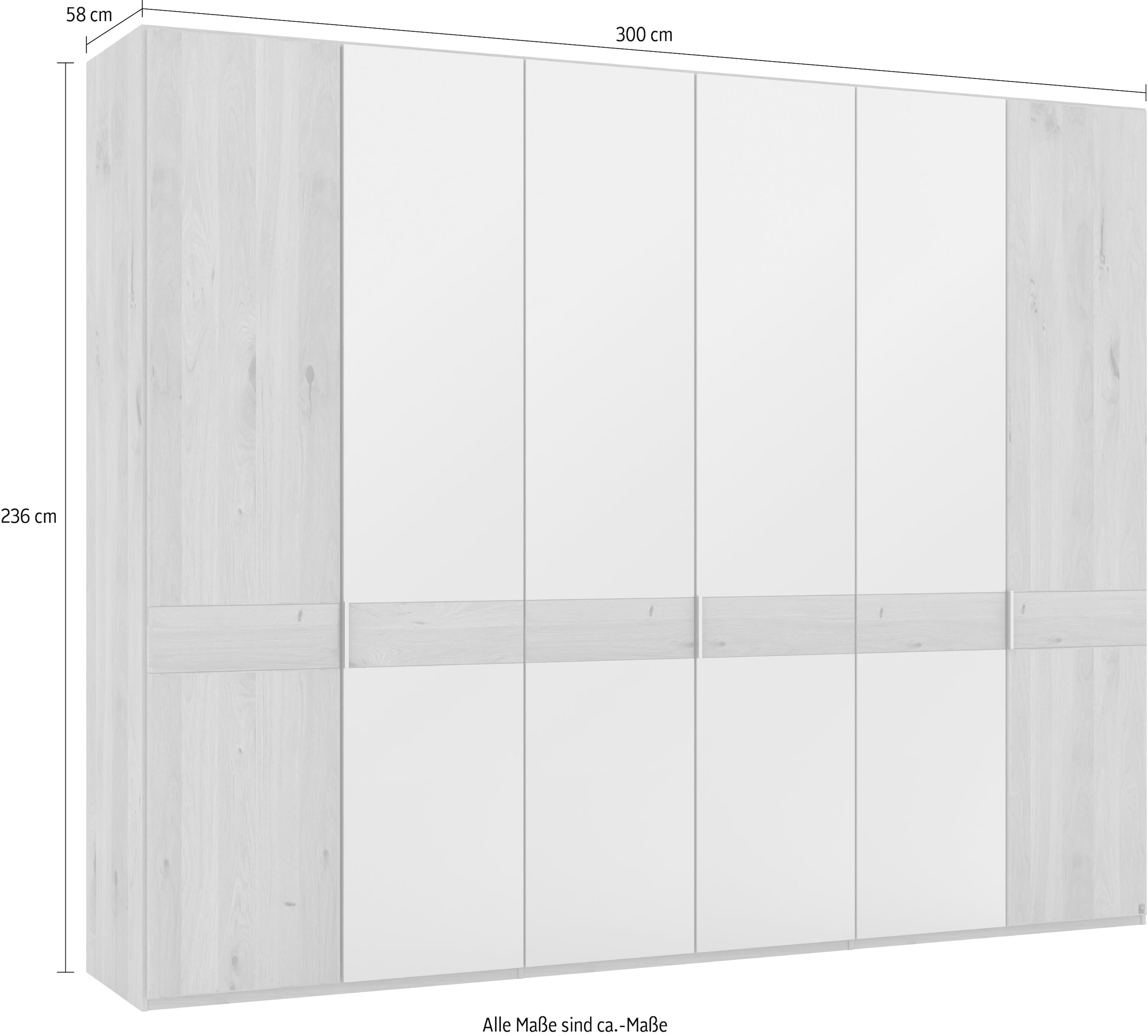 Musterring Drehtürenschrank »Savona, Kleiderschrank, Schrank, Garderobe, teilmassiv Eiche«, (mit Türdämpfern, mit Spiegel oder Glas, extra Böden, MADE IN GERMANY), Türen in Bianco-Eiche massiv, Spiegel-/Glastüren, verschiedene Größen