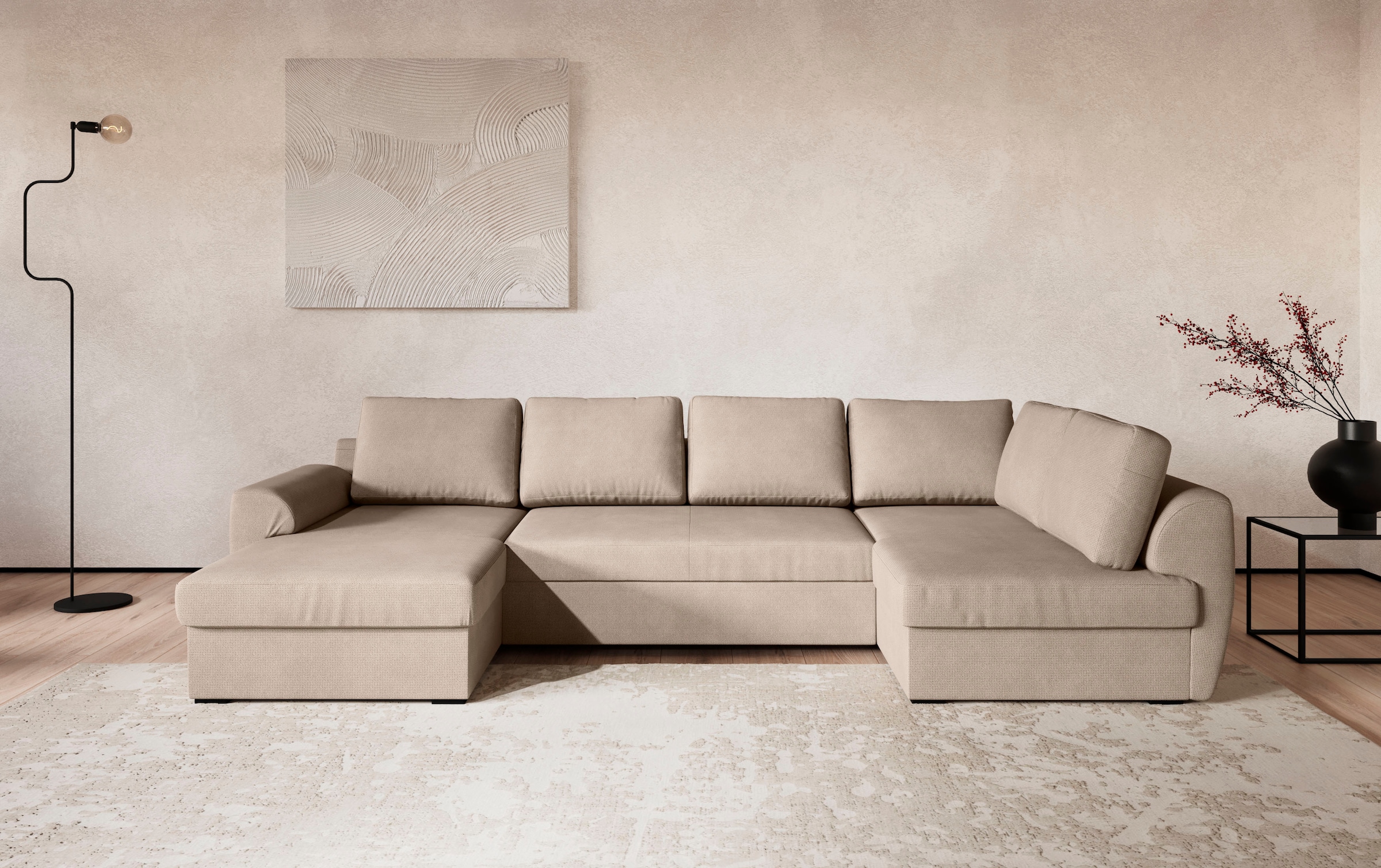 COTTA Wohnlandschaft »Drift U-Form Ottomane, Breite 327 cm« optional auch mit Schlaffunktion, Wellenunterfederung