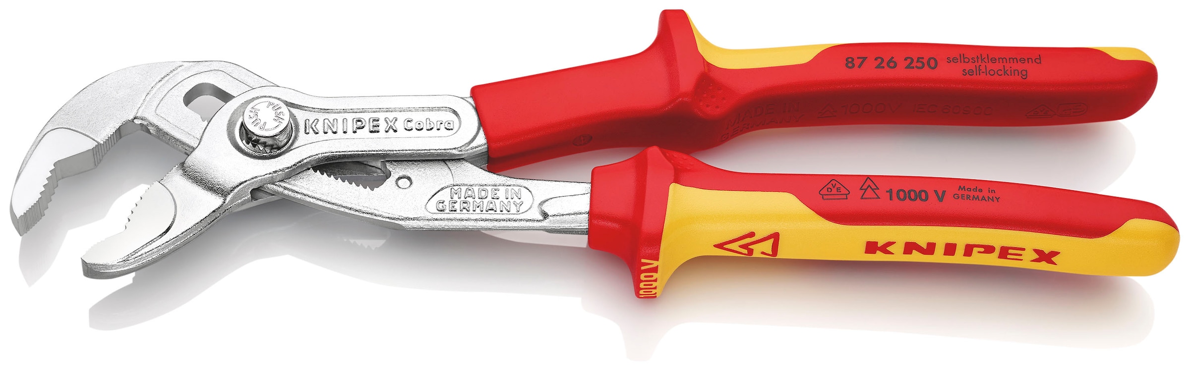 Knipex Wasserpumpenzange »87 26 250 Cobra® VDE Hightech«, (1 tlg.), verchromt, isoliert mit Mehrkomponenten-Hüllen, VDE-geprüft 250 mm