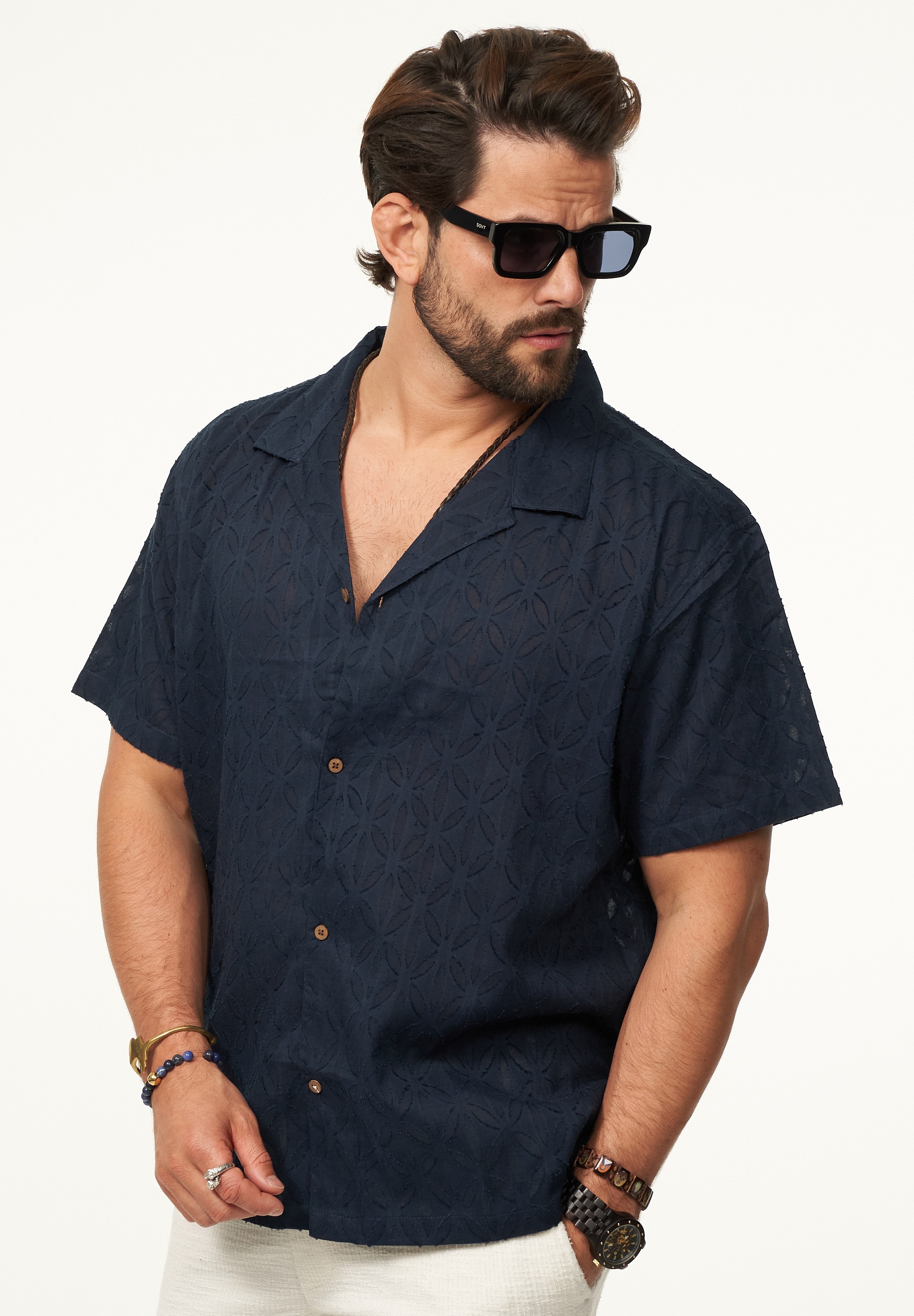SOULSTAR Kurzarmhemd »Freizeithemd als Kurzam Hemd im Retro-Look - Strick Polo-Hemd Overshirt im Regular-Fit für Herren« Herren Kurzarm Strick Polo-Hemd T-Shirt