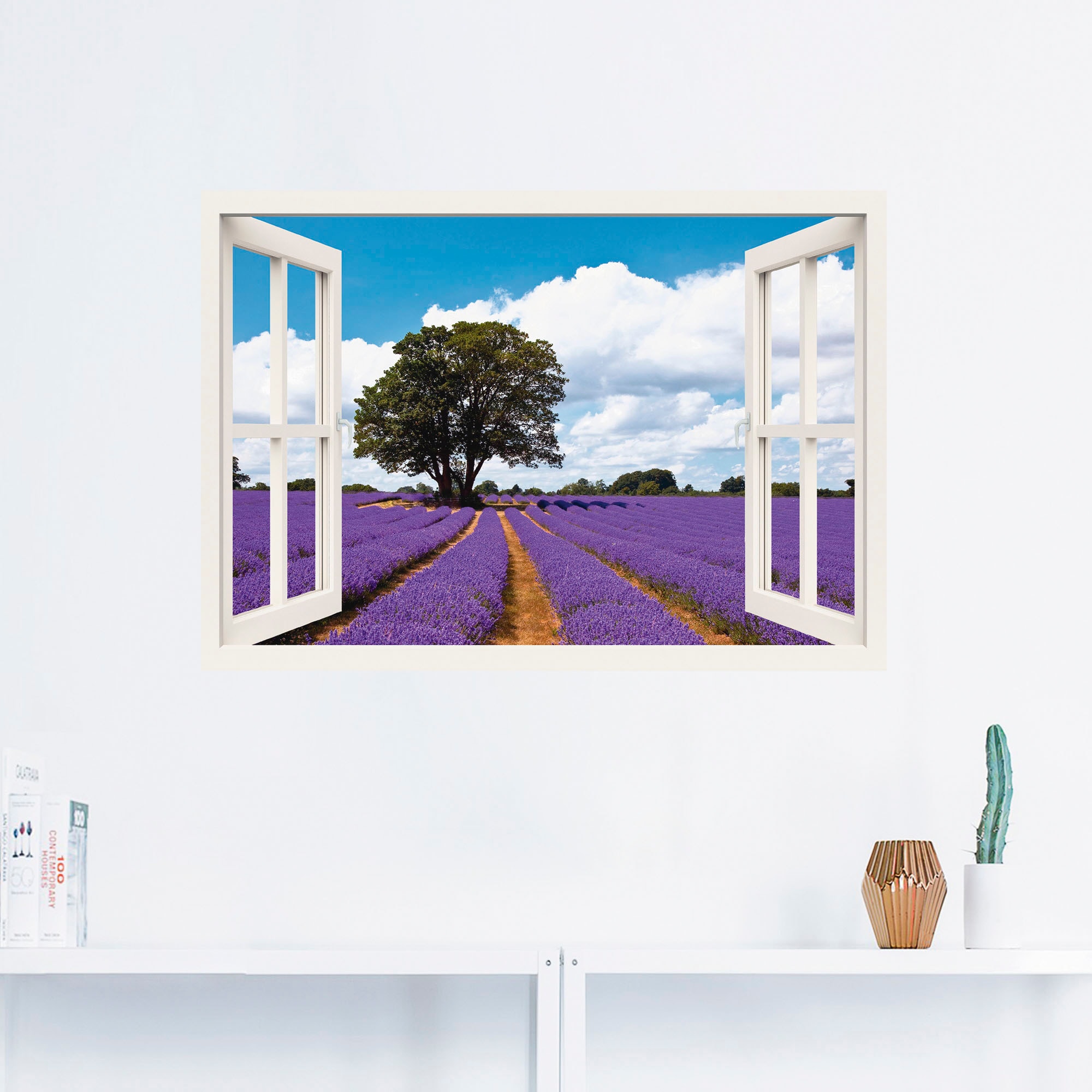 Wandfolie »Fensterblick Lavendelfeld im Sommer«, Fensterblick, (1 St.), selbstklebend