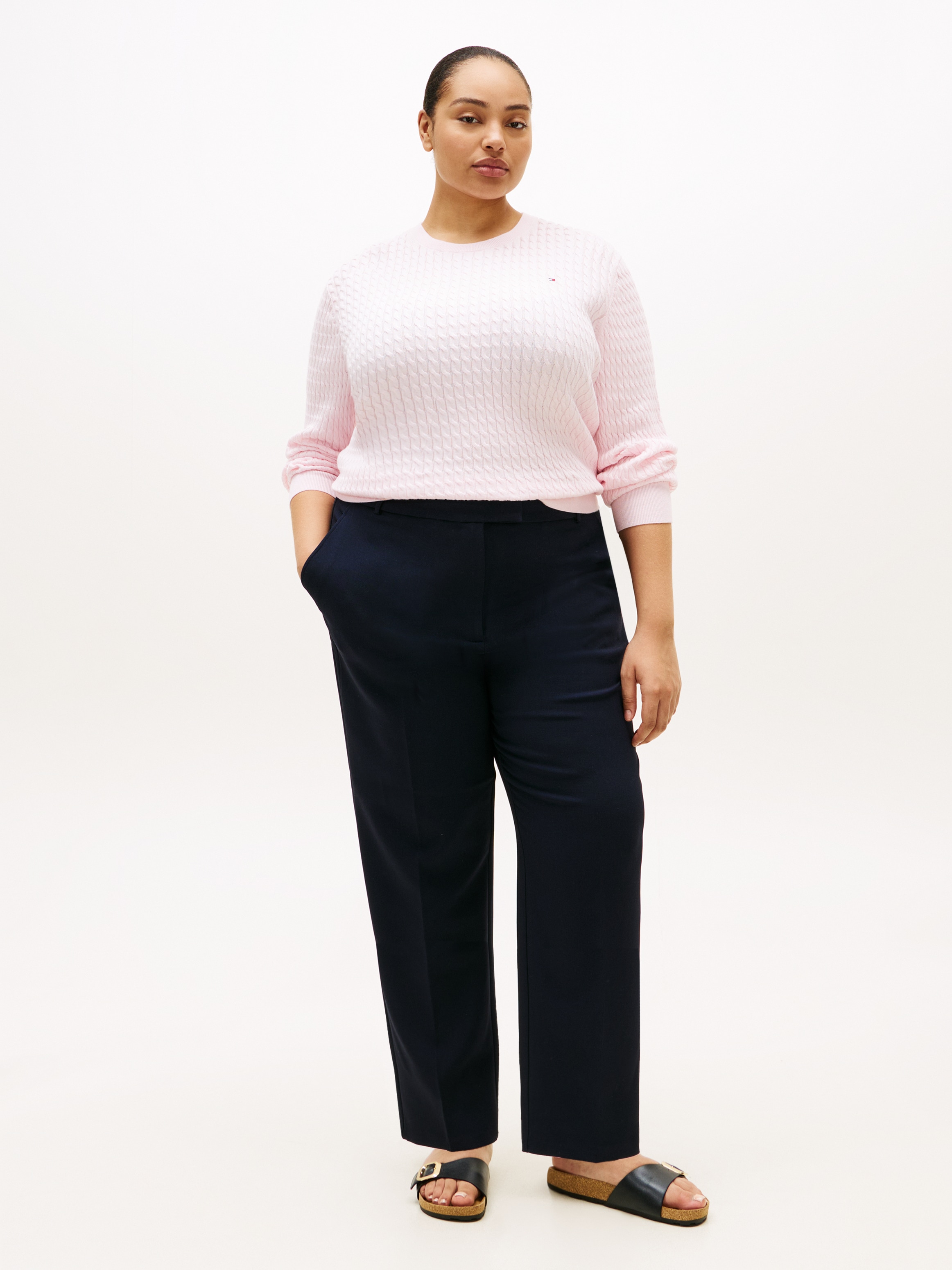 Tommy Hilfiger Curve Rundhalspullover »CRV CO CABLE FINE GG CNK SWEATER« in großen Größen, mit Zopfmuster