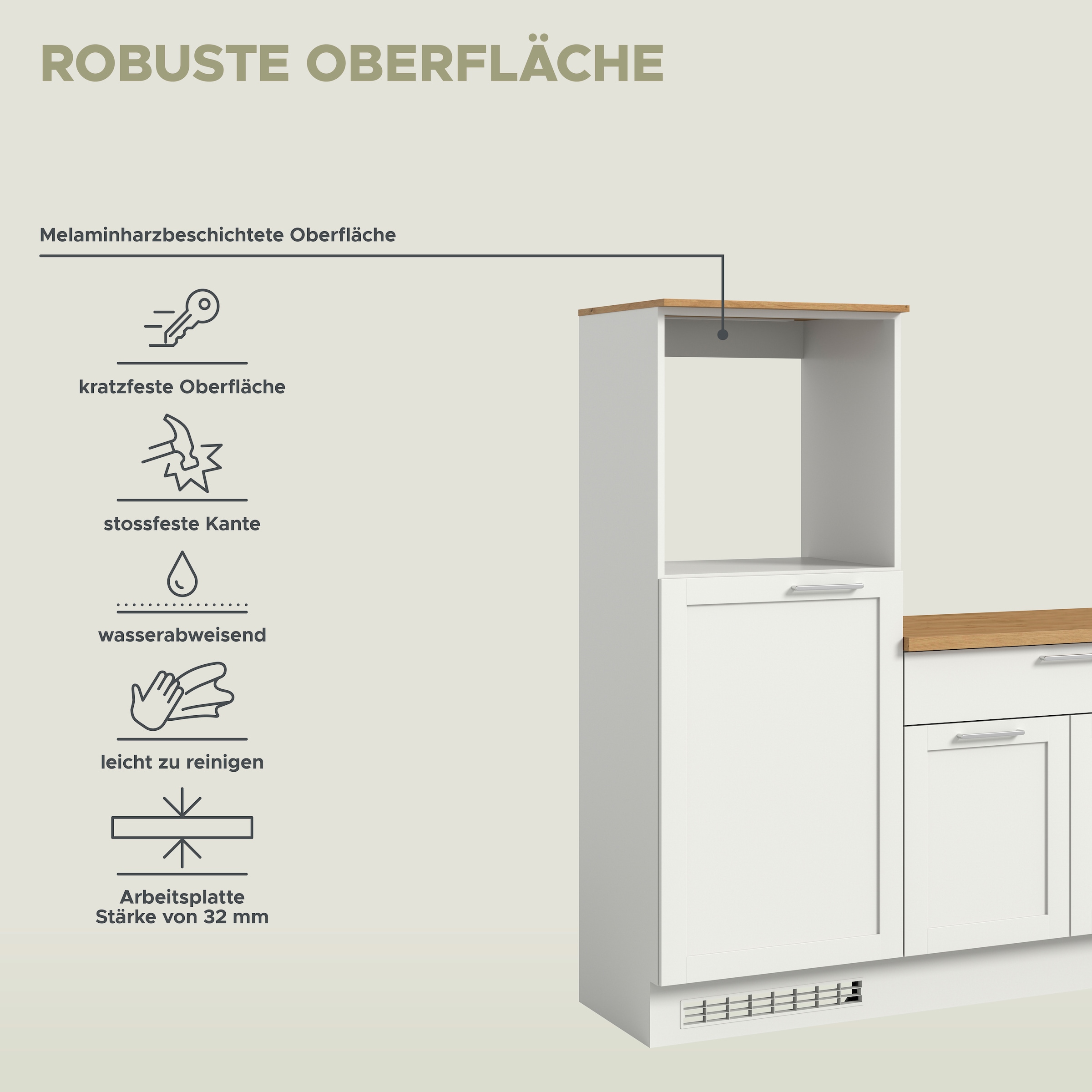 KOCHSTATION Küchenzeile »KS-Lulea«, Breite 260 cm, ohne E-Geräte, mit 3 cm starker Arbeitsplatte