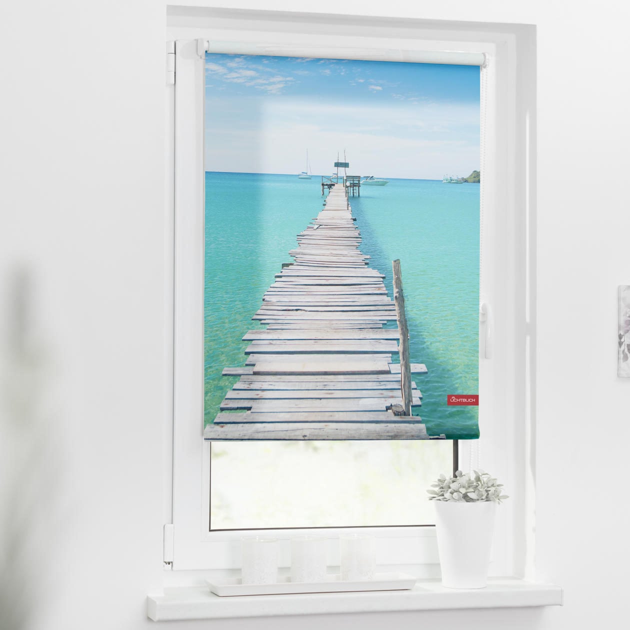 LICHTBLICK ORIGINAL Seitenzugrollo »Rollo Klemmfix, ohne Bohren, blickdicht, El Mar - Blau«, blickdicht, Sichtschutz-Blendschutz, freihängend