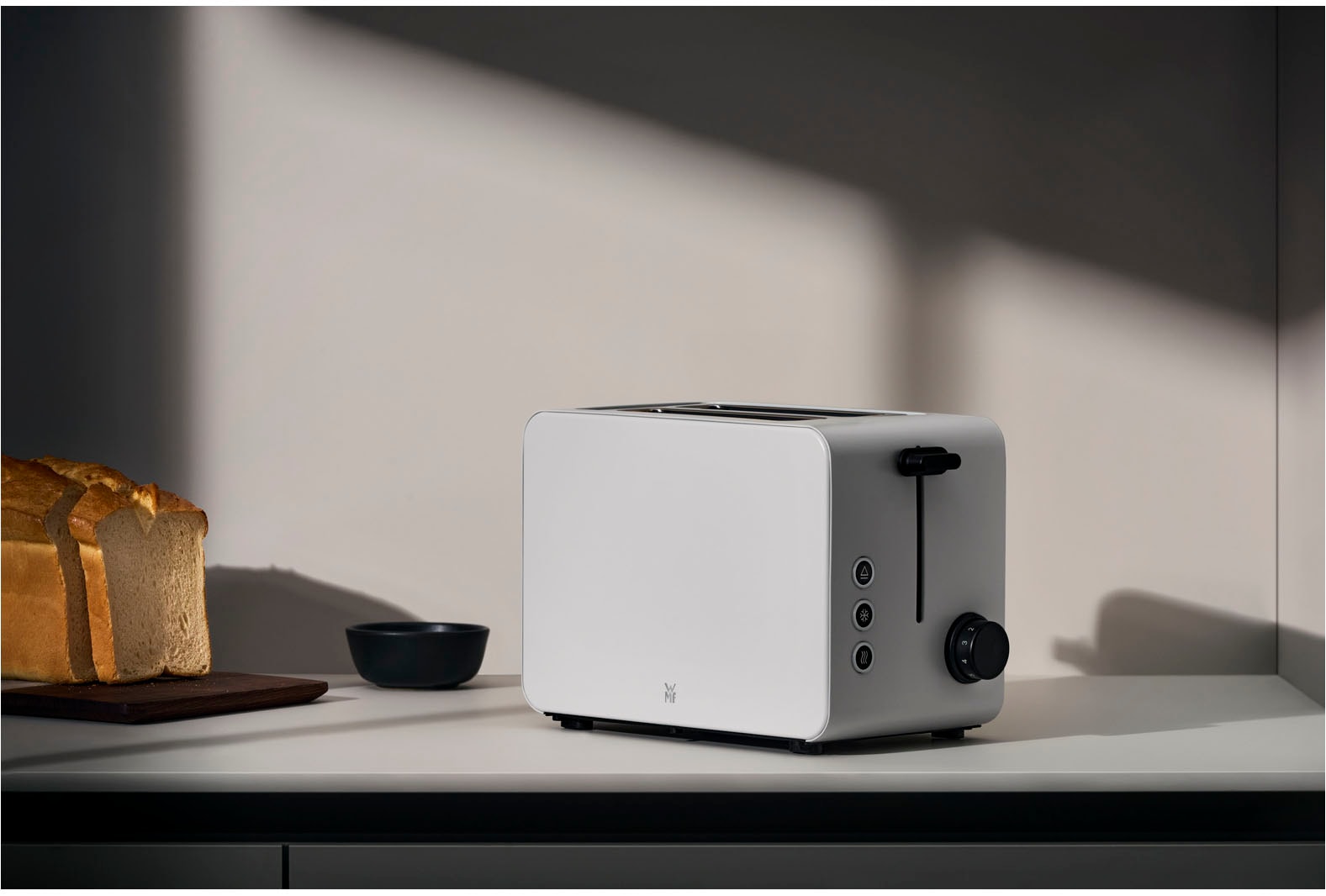 WMF Toaster »Stelio Paper White, Doppelschlitz Toaster mit Brötchenaufsatz«, 2 kurze Schlitze, für 2 Scheiben, 1050 W, 7 Bräunungsstufen, Brotzentrierung, Krümelschublade, Cromargan Gehäuse