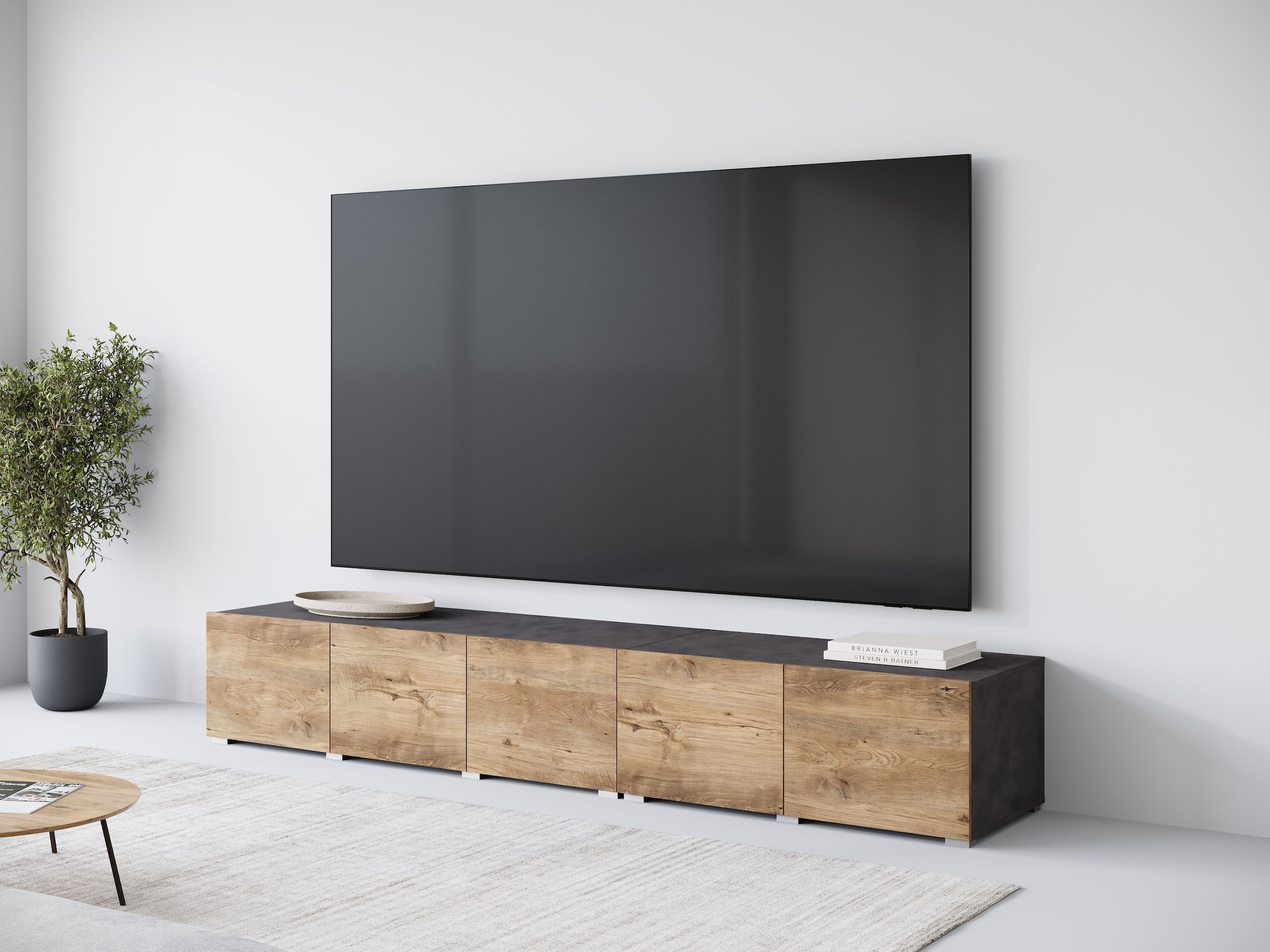 OTTO home Lowboard »Denver 250 cm für bis zu 98-Zoll TVs - Weltmeisterschaft im XXL Format« Wahlweise mit oder ohne offenes Fach in der Mitte