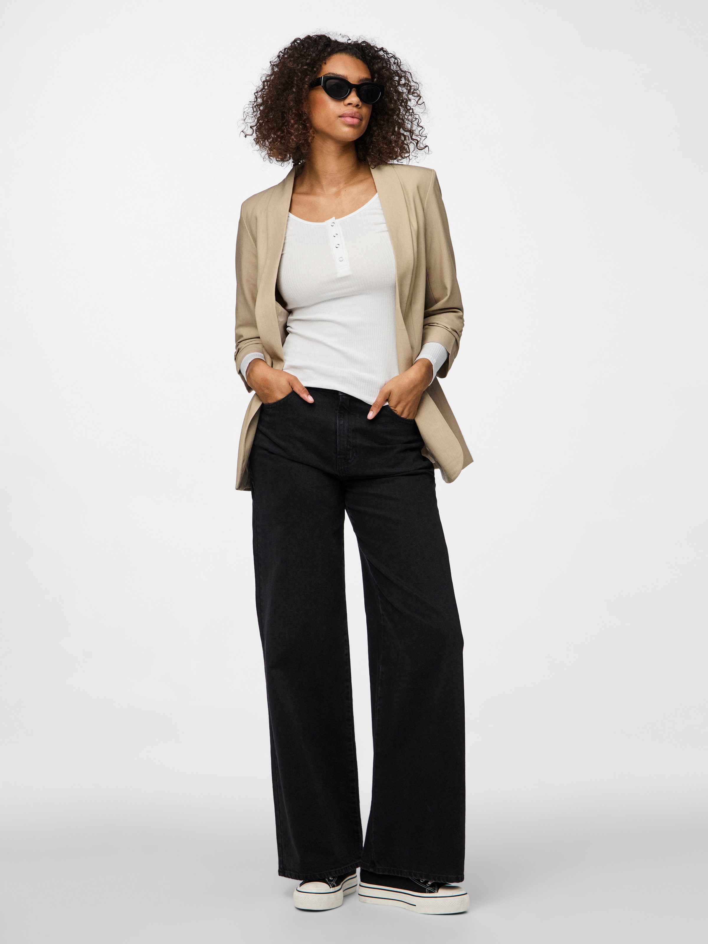 pieces Langarmshirt »PCKITTE LS TOP NOOS BC« Baumwollmischung, slim fit