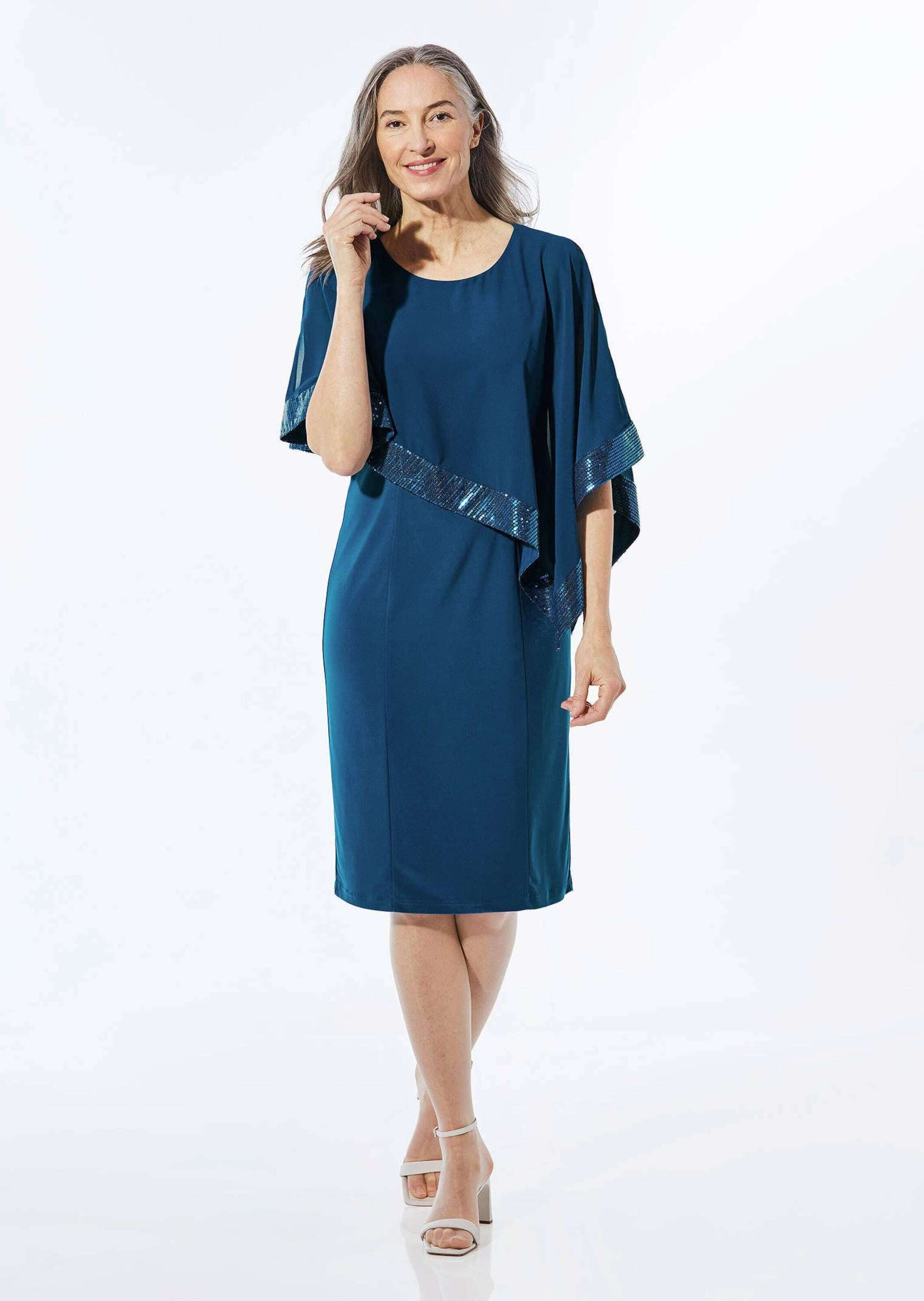 GOLDNER Abendkleid »Kurzgröße Kleid mit raffiniertem Chiffonüberwurf« Chiffon