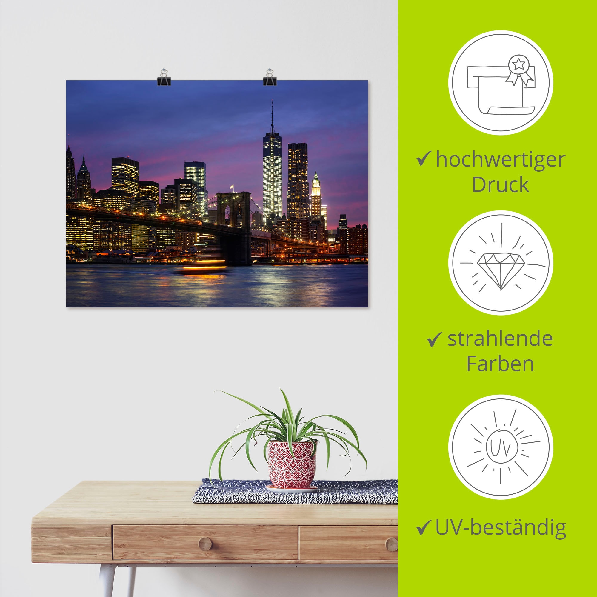 Artland Wandbild »Brooklyn Bridge«, Amerika, (1 St.), als Poster, Wandaufkleber in verschied. Größen