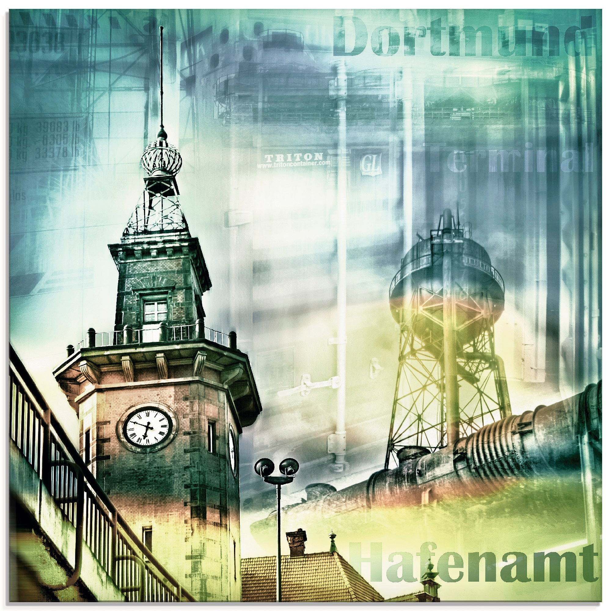 Artland Glasbild »Dortmund Skyline Collage I«, Architektonische Elemente, (1 St.)