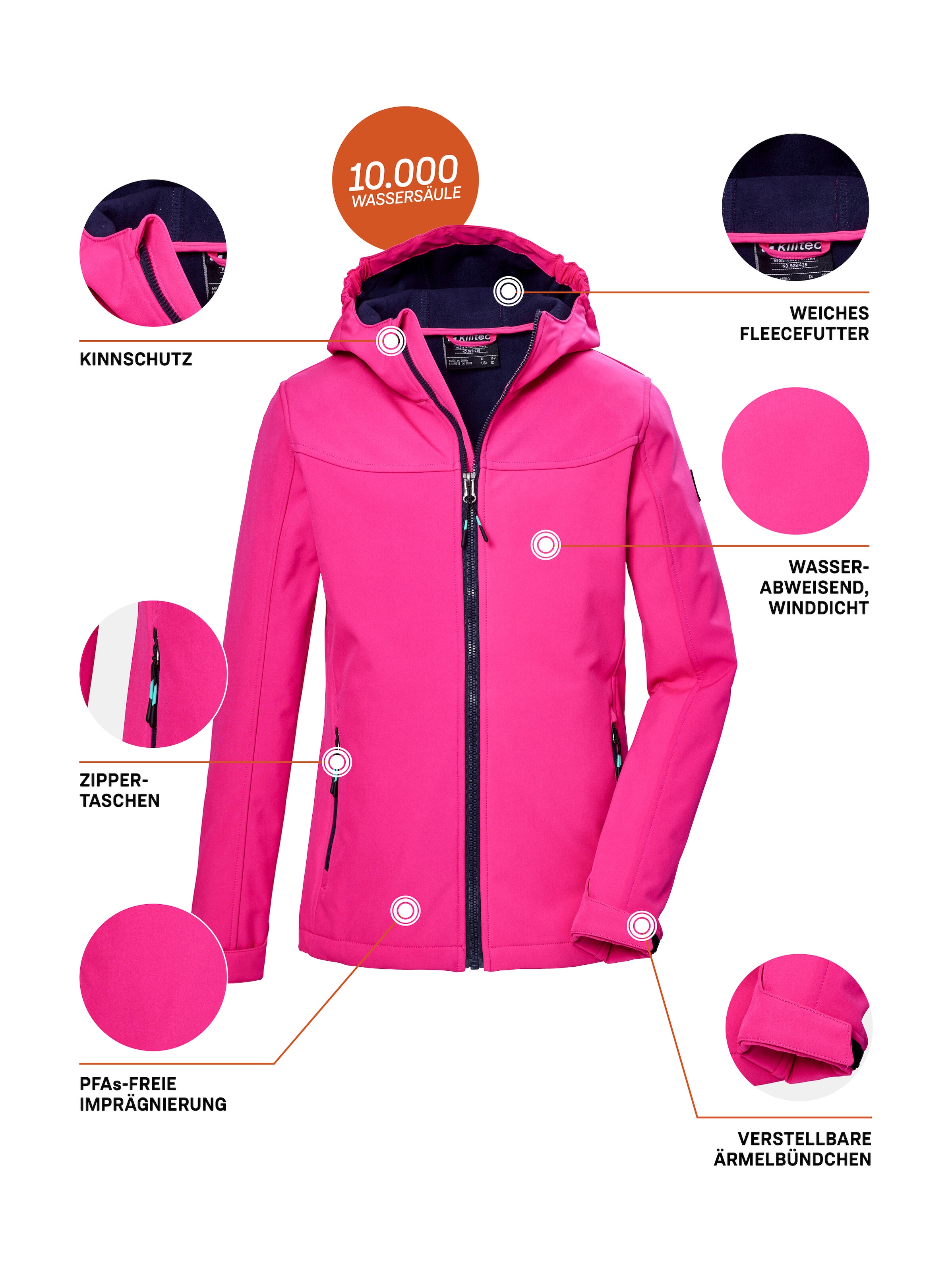Killtec Softshelljacke »KOS 145 GRLS SFTSHLL JCKT«, Wind- und wasserabweisende Mädchenjacke, atmungsaktiver Mesh-Einsatz