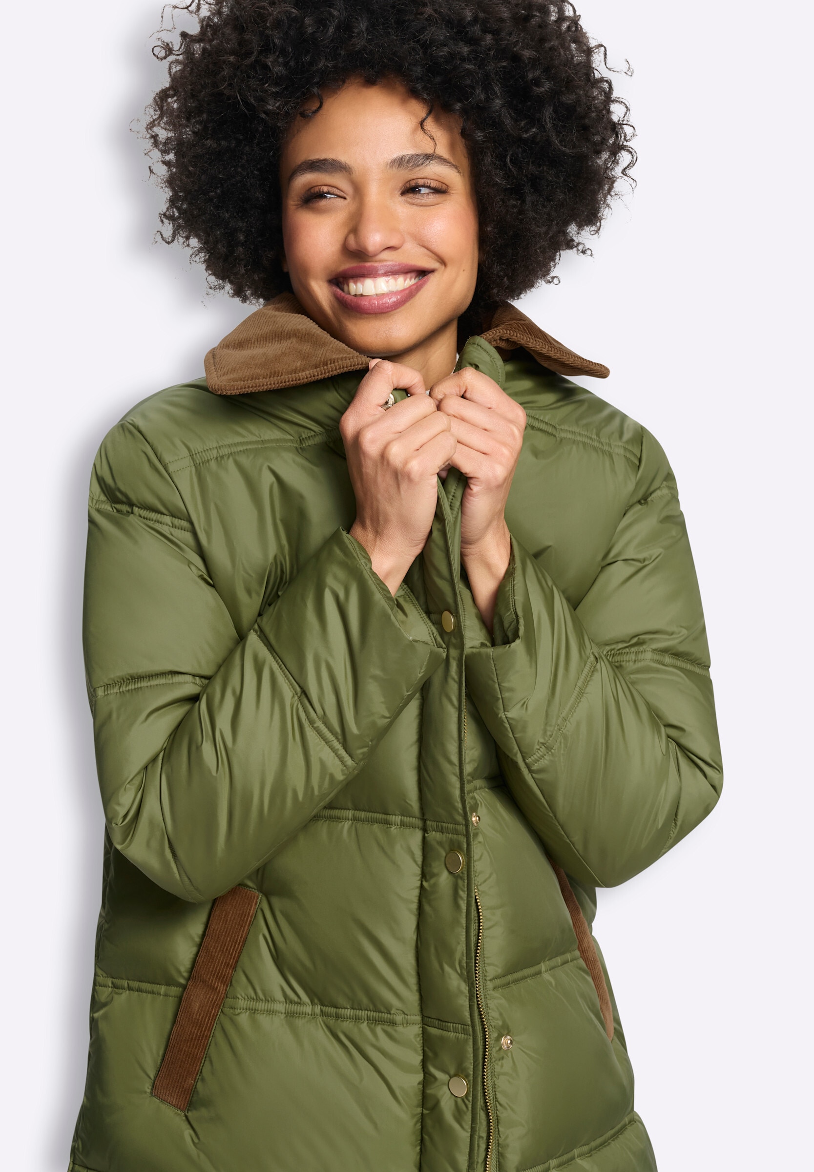 heine Steppjacke »Steppmantel Steppmantel mit Cord-Details« ohne Kapuze