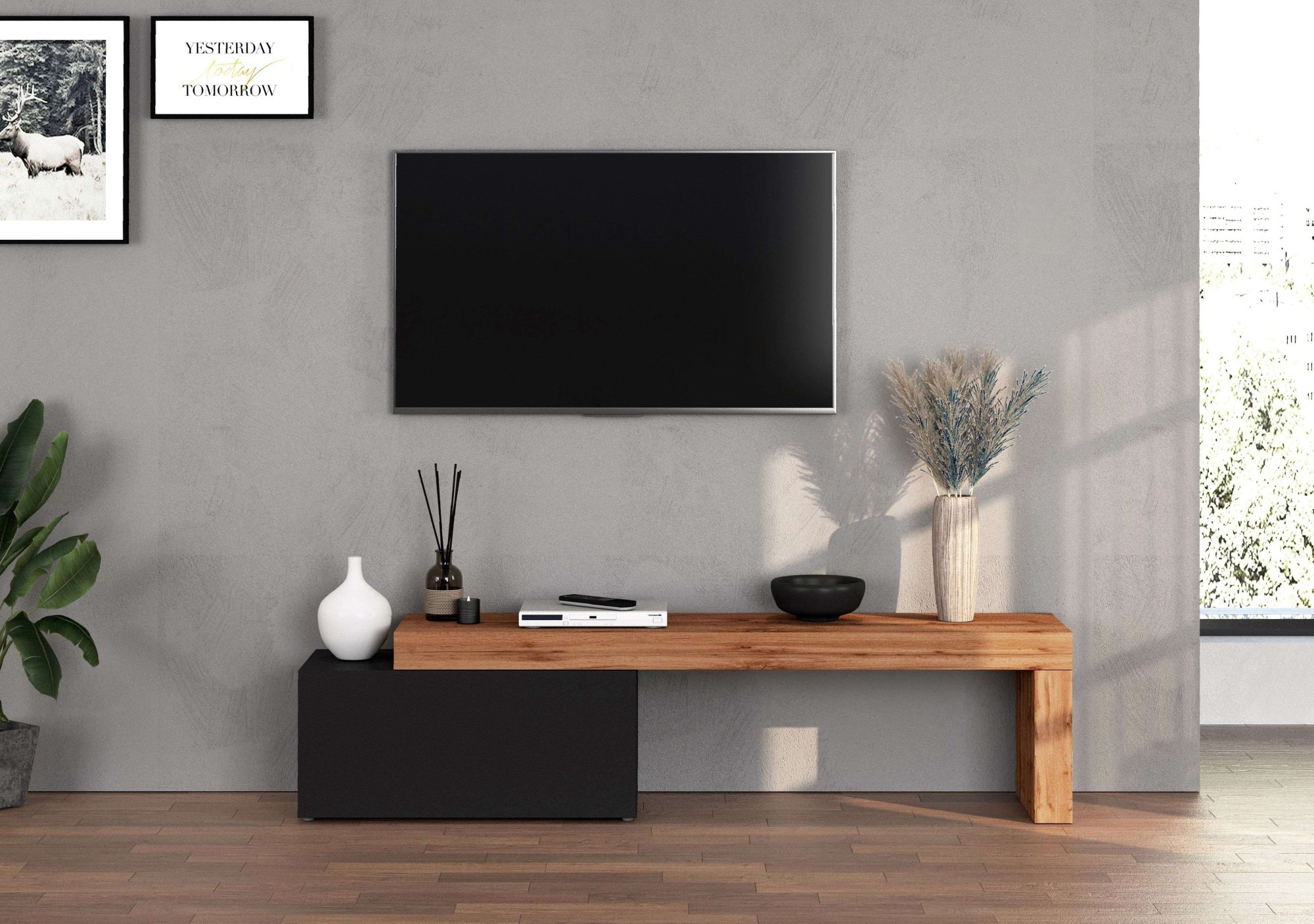 INOSIGN Lowboard »Chronos TV-Board, TV-Schrank«, (1 St., Breite verstellbar von 180 bis 260 cm), Breite 220 cm TV-Board,Lowboard,1 Klappe und ein L-Förmiger Aufsatz