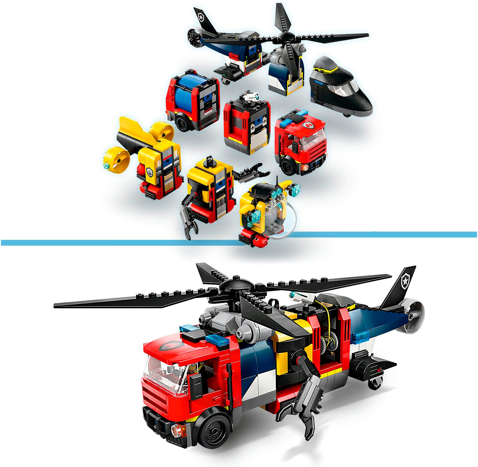 LEGO® Konstruktionsspielsteine »Kombinationsset mit Hubschrauber, Löschauto und U-Boot (60462)«, (874 St.), LEGO City; Made in Europe
