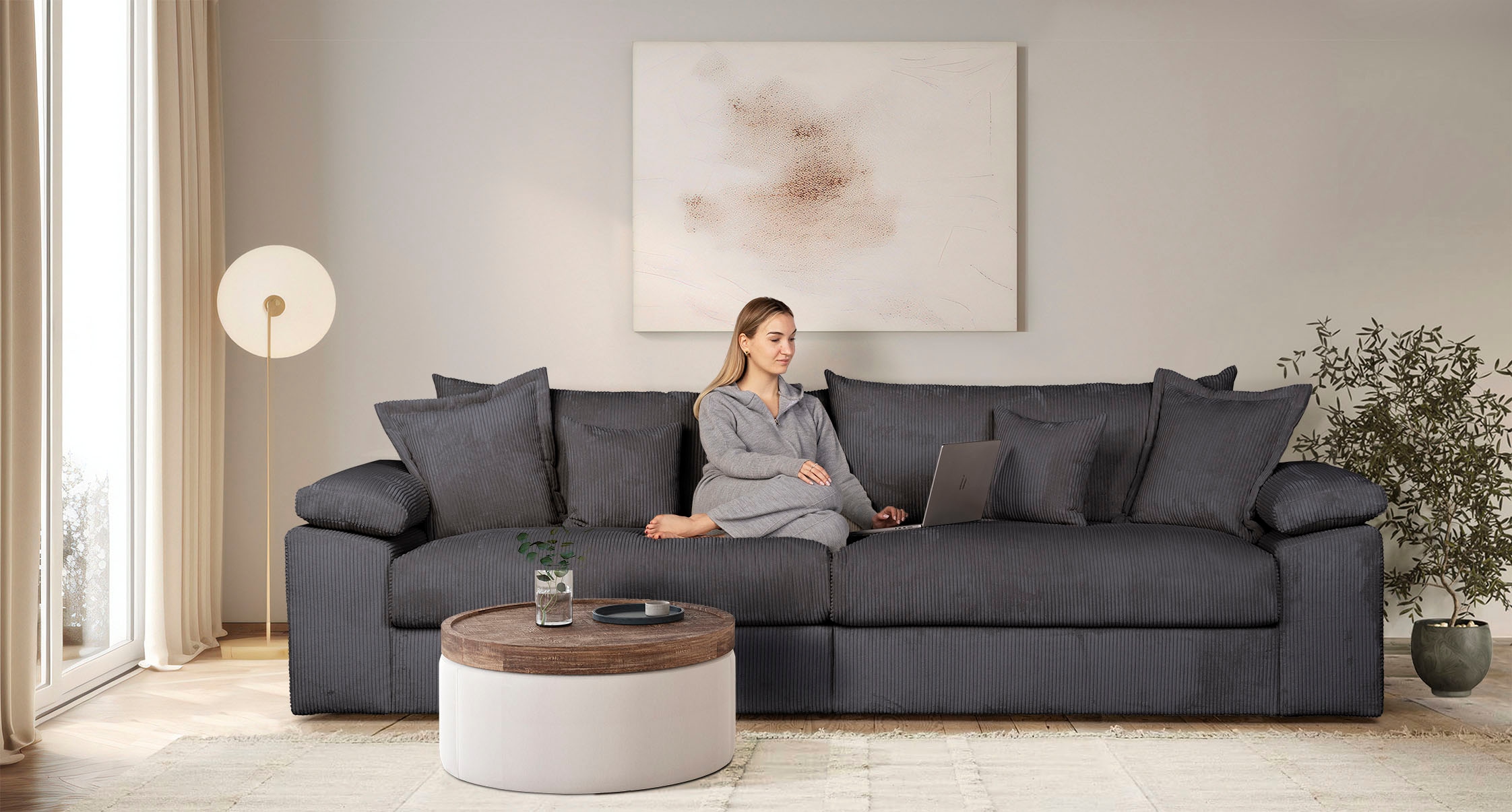 Home affaire Big-Sofa »Soft&Cosy XXL - Breite 303 cm«, Mega-Sofa, in Cord, Federkern-Polsterung