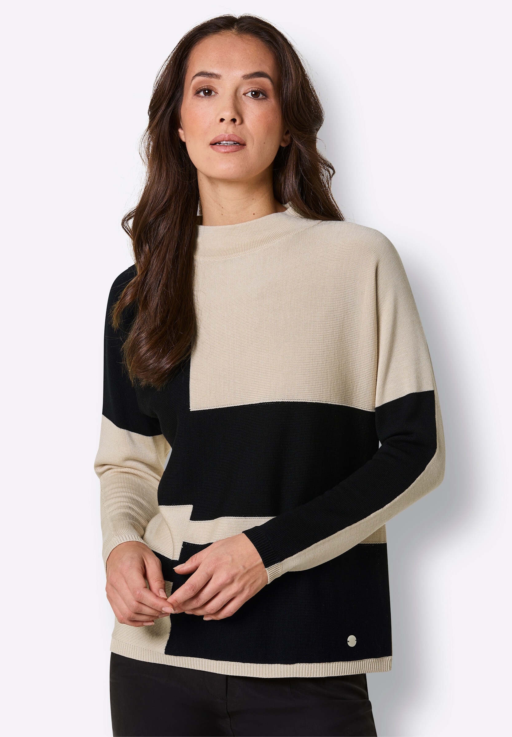 creation L Strickpullover »Merino-Lyocell-Pullover Stehkragenpullover mit Intarsien-Dessin«