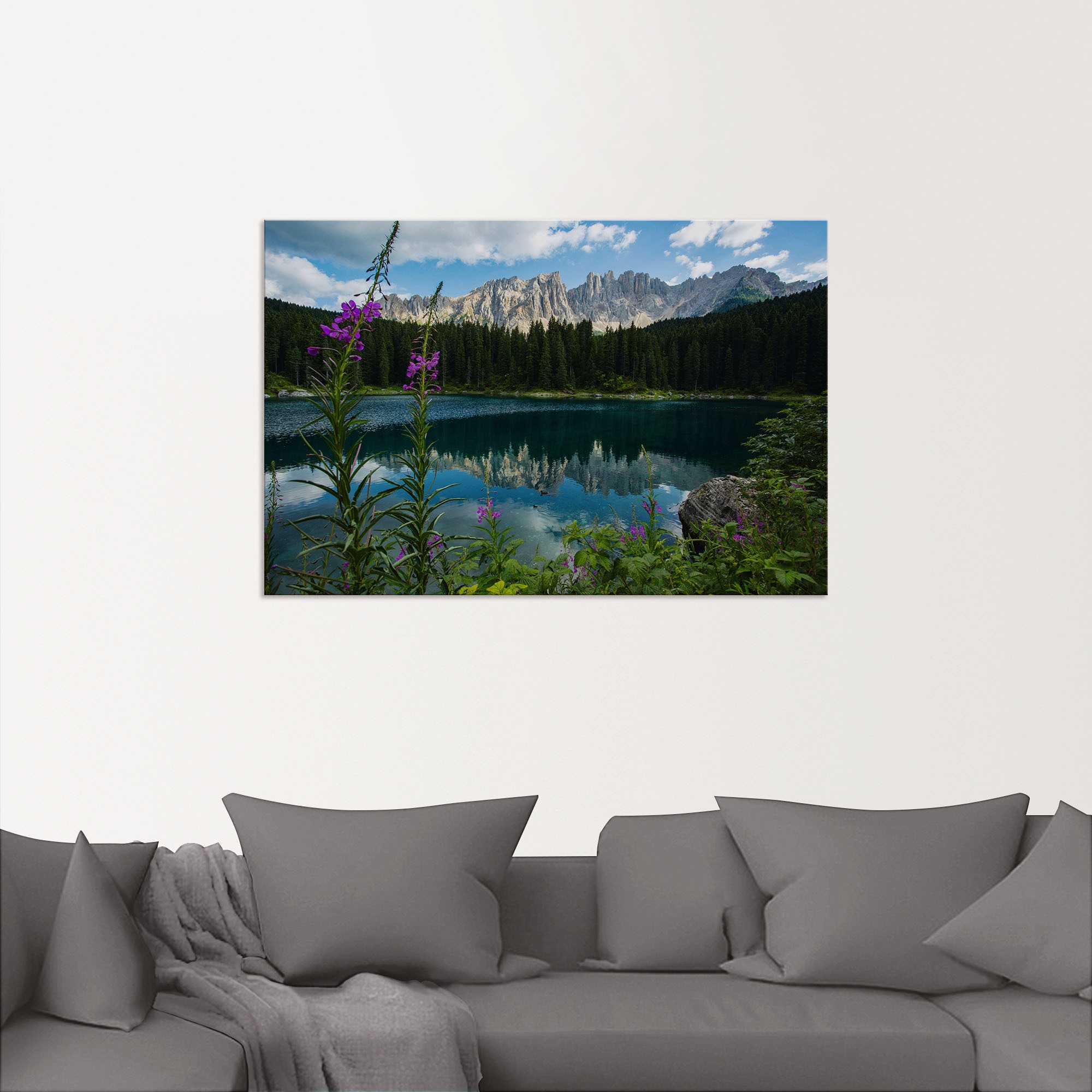 Artland Alu-Dibond-Druck »Berge Latemar spiegeln sich im Karersee«, Seebilder, (1 St.), für Innen- und Außenbereich geeignet, Outdoorbild