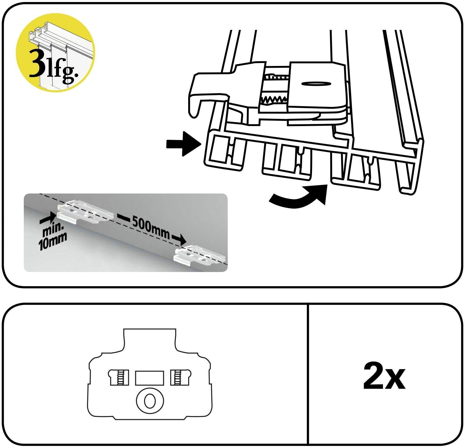 GARDINIA Gardinenstangenhalter »Deckenclip«, (2 St.), Serie Flächenvorhang-Technik Atlanta 3-läufig