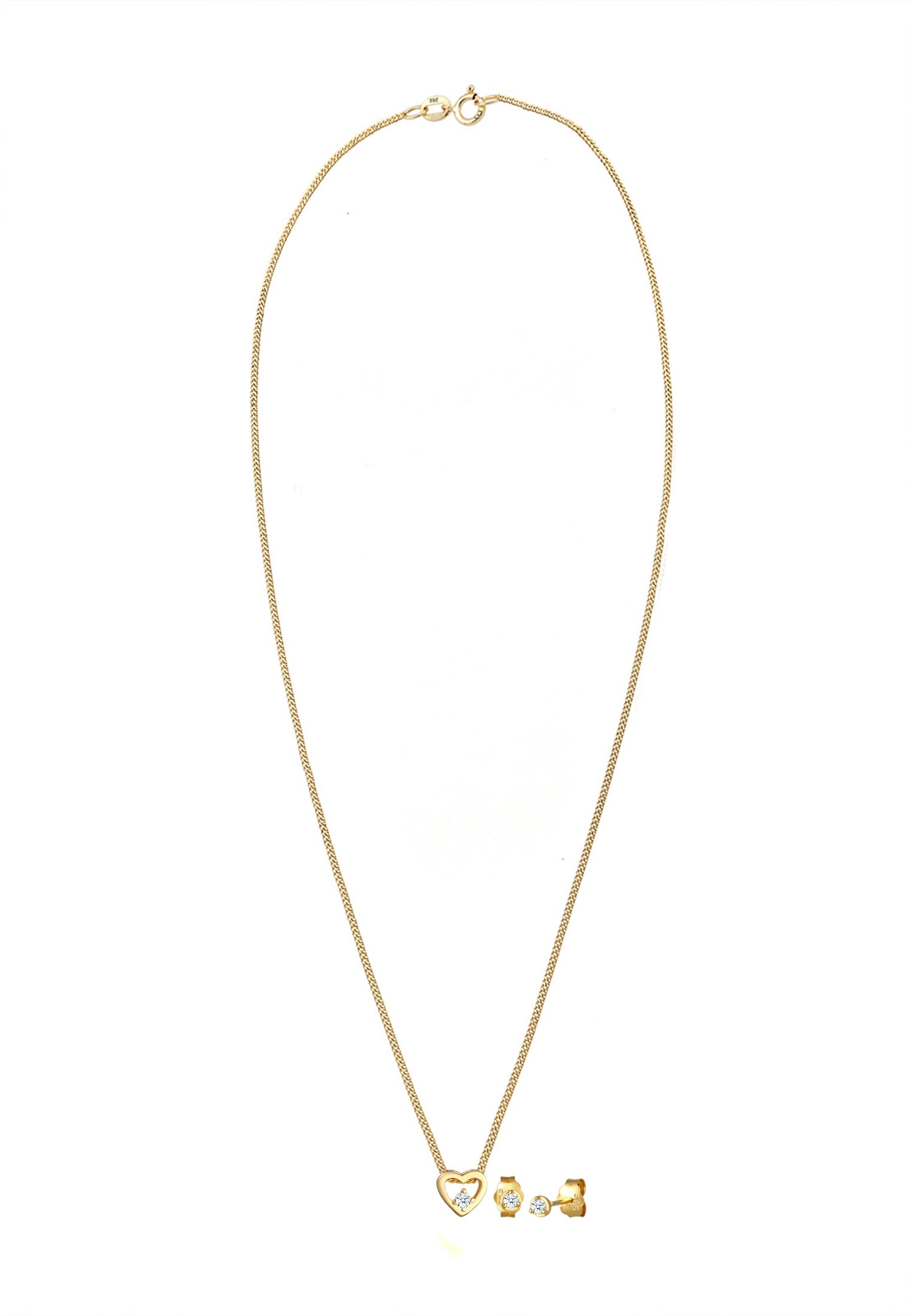 Elli DIAMONDS Ohrring und Ketten Set »Schmuckset Herz Diamant Weiß Brillantschliff (0.09 ct) 585 Gelbgold«