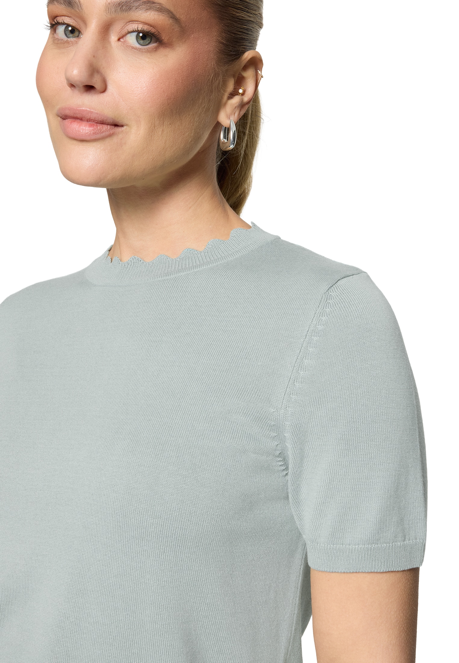 Zero Strickpullover »Kurzarmpullover mit Wellensaum«
