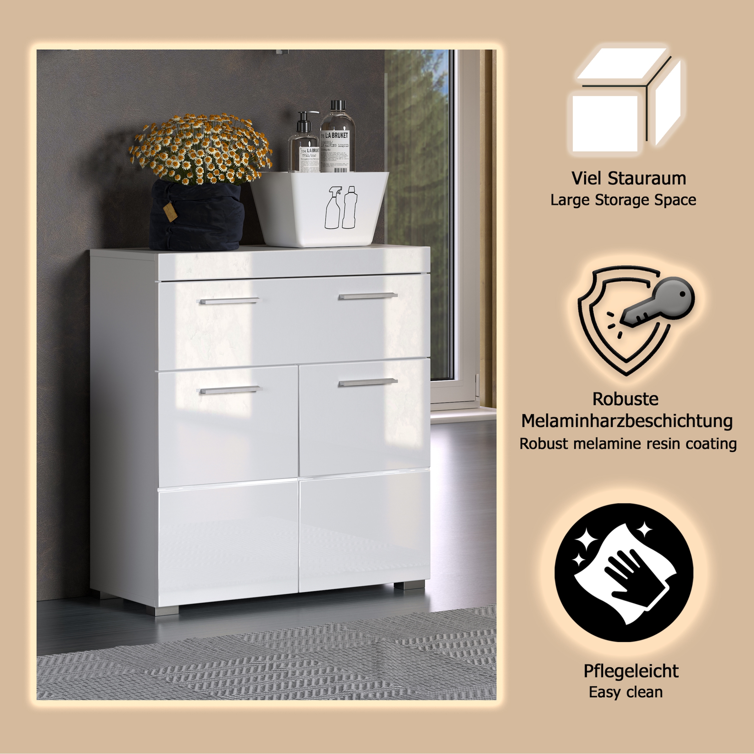 welltime Unterschrank »Avena«, Standschrank mit 2 Türen, 1 Schublade - (B/T/H) 73/31/79 cm