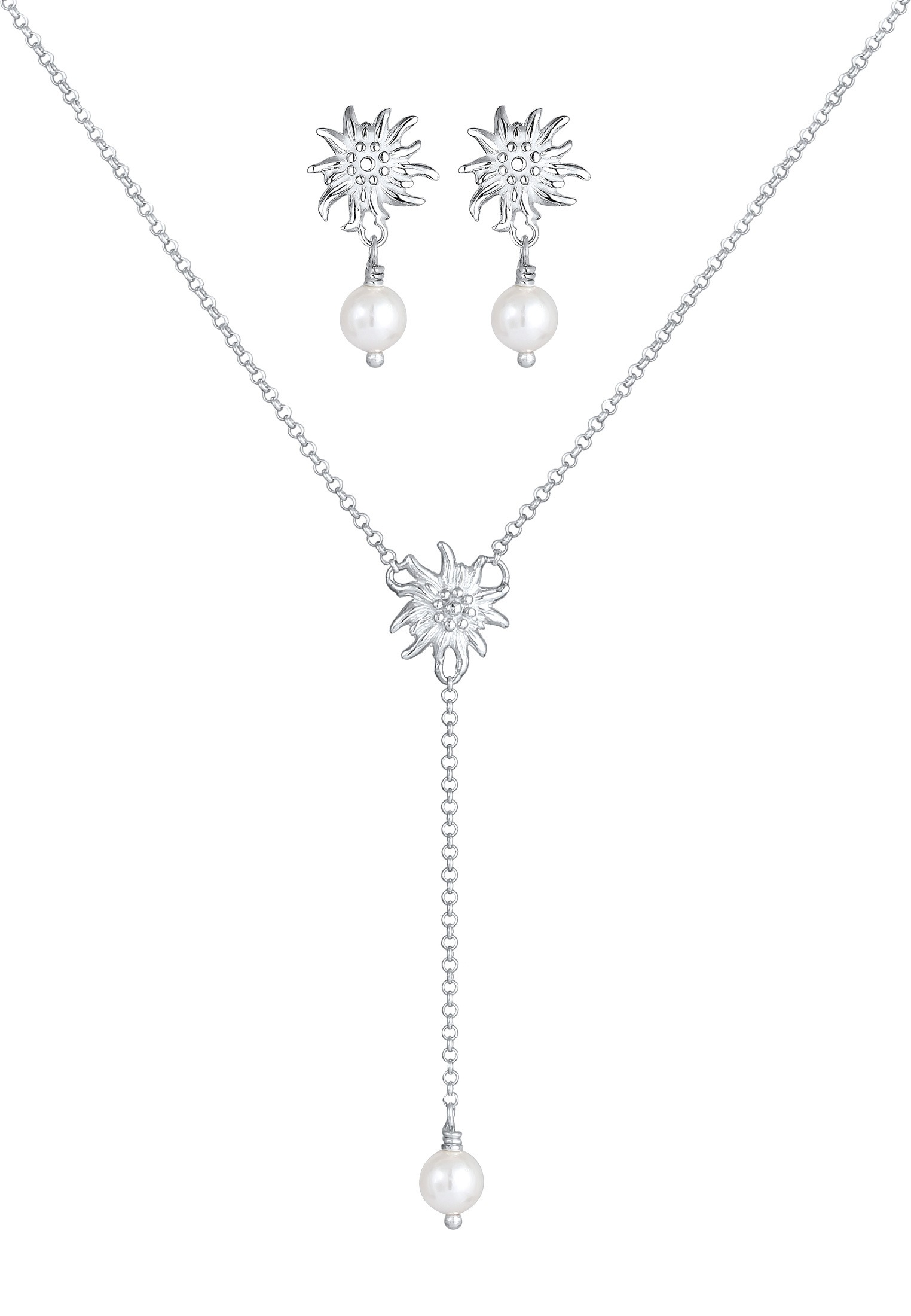Elli Ohrring und Ketten Set »Schmuckset Elli Schmuckset Tracht Edelweiss Perle Set 925 Silber«