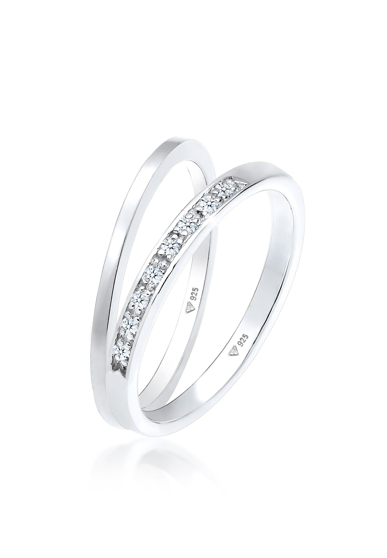 Elli DIAMONDS Ring-Set »Ring Basic Memoire Diamant Stapel Ring-Set 925 Silber«