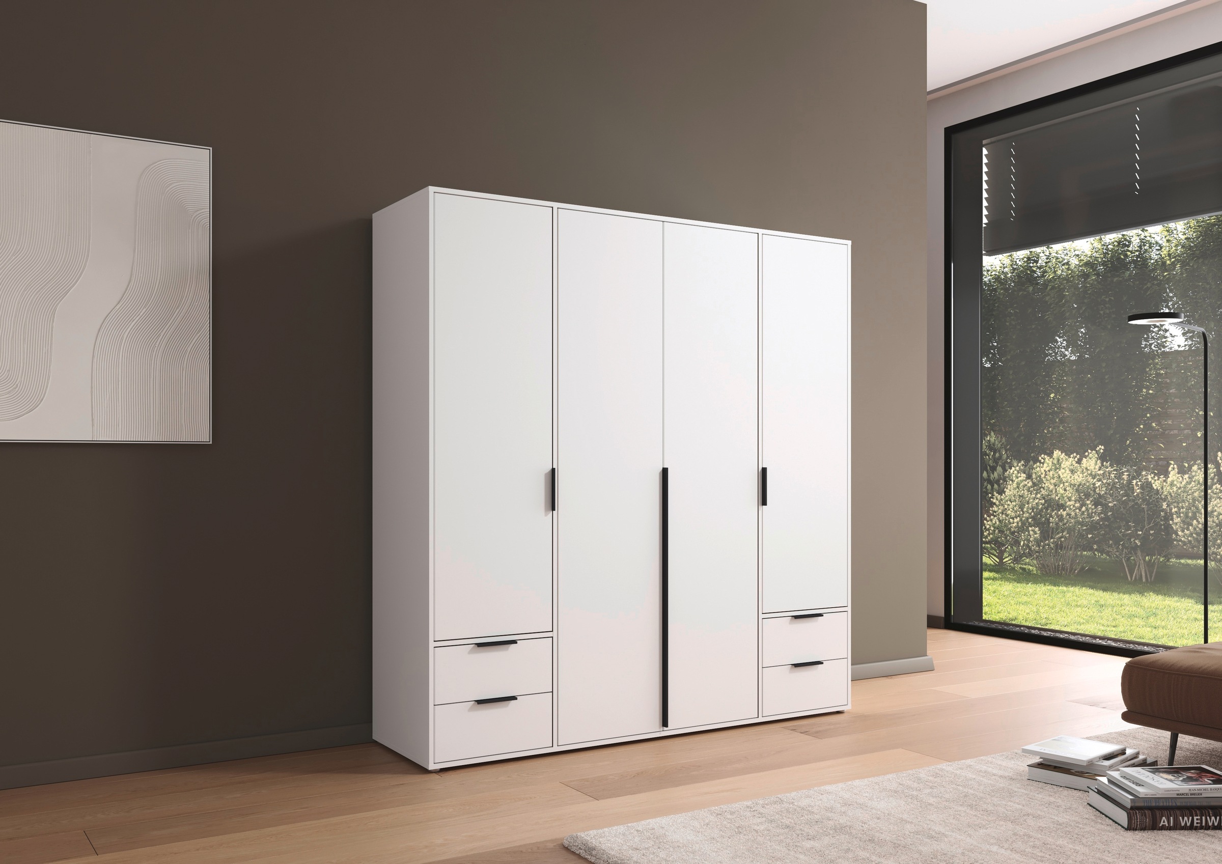 rauch Drehtürenschrank »Kleiderschrank Schrank Garderobe Wäscheschrank NAGATA viel Stauraum«, (in 3 verschiedenen Ausstattungen BASIC/CLASSIC/PREMIUM), mit Schubladen sowie Stangengriffen TOPSELLER MADE IN GERMANY