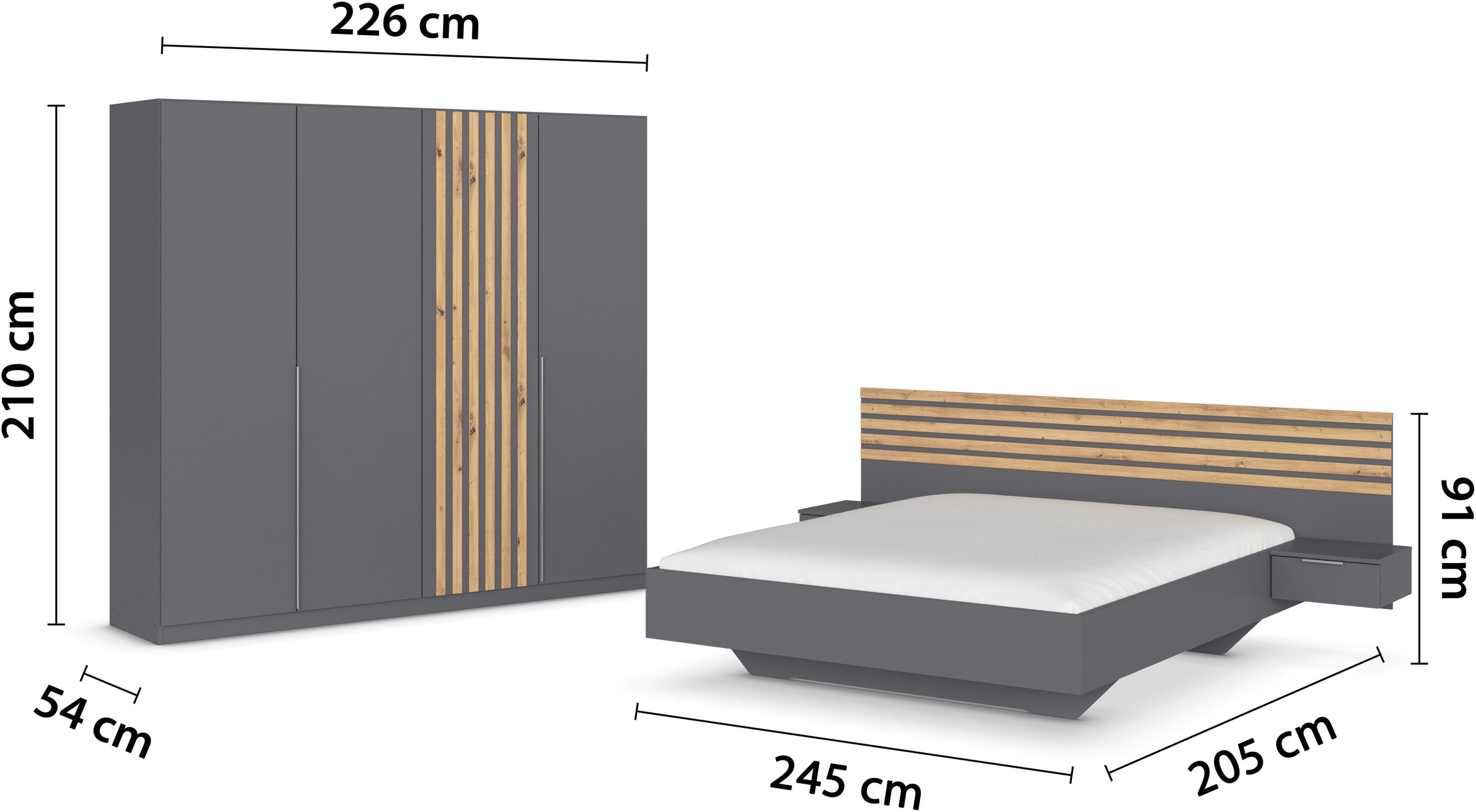 rauch Schlafzimmer-Set »Komplettzimmer Komplett Set Schrank 226 cm Bett 160/180 cm LAMELLA« Set, 3 verschiedene Ausstattungen, inkl. SOFT-CLOSE, 4 tlg. tlg.