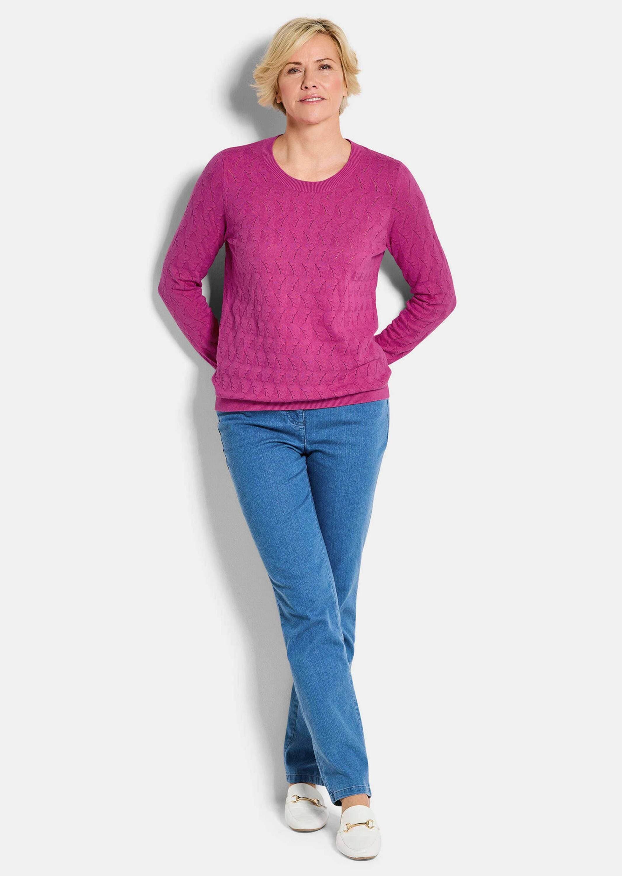 GOLDNER Rundhalspullover »Kurzgröße Baumwollpullover mit Zick-Zack-Muster« moderner Wellenstrick