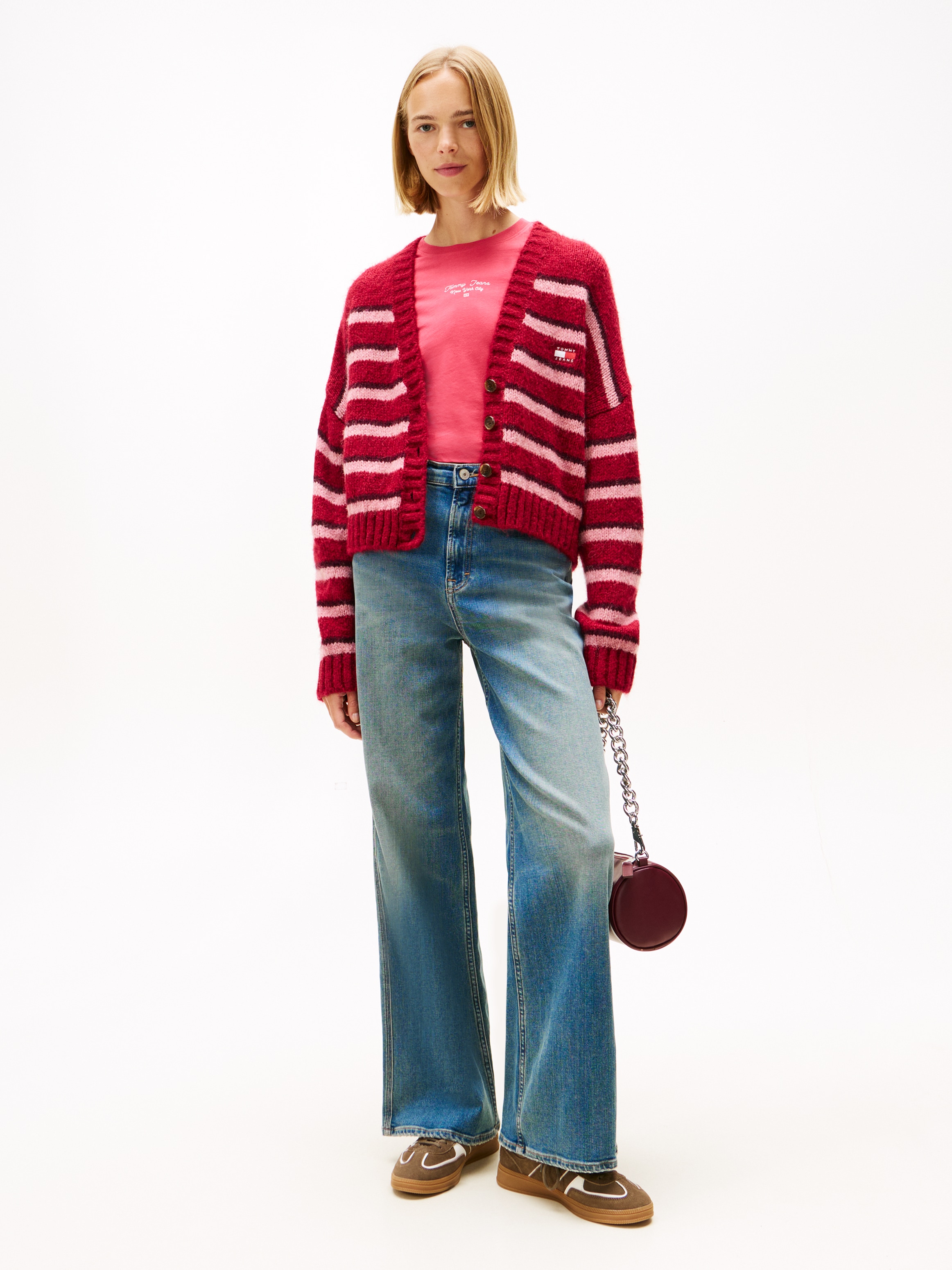 Tommy Jeans Strickjacke »TJW BADGE STRIPE FLUFF CARDI EXT«