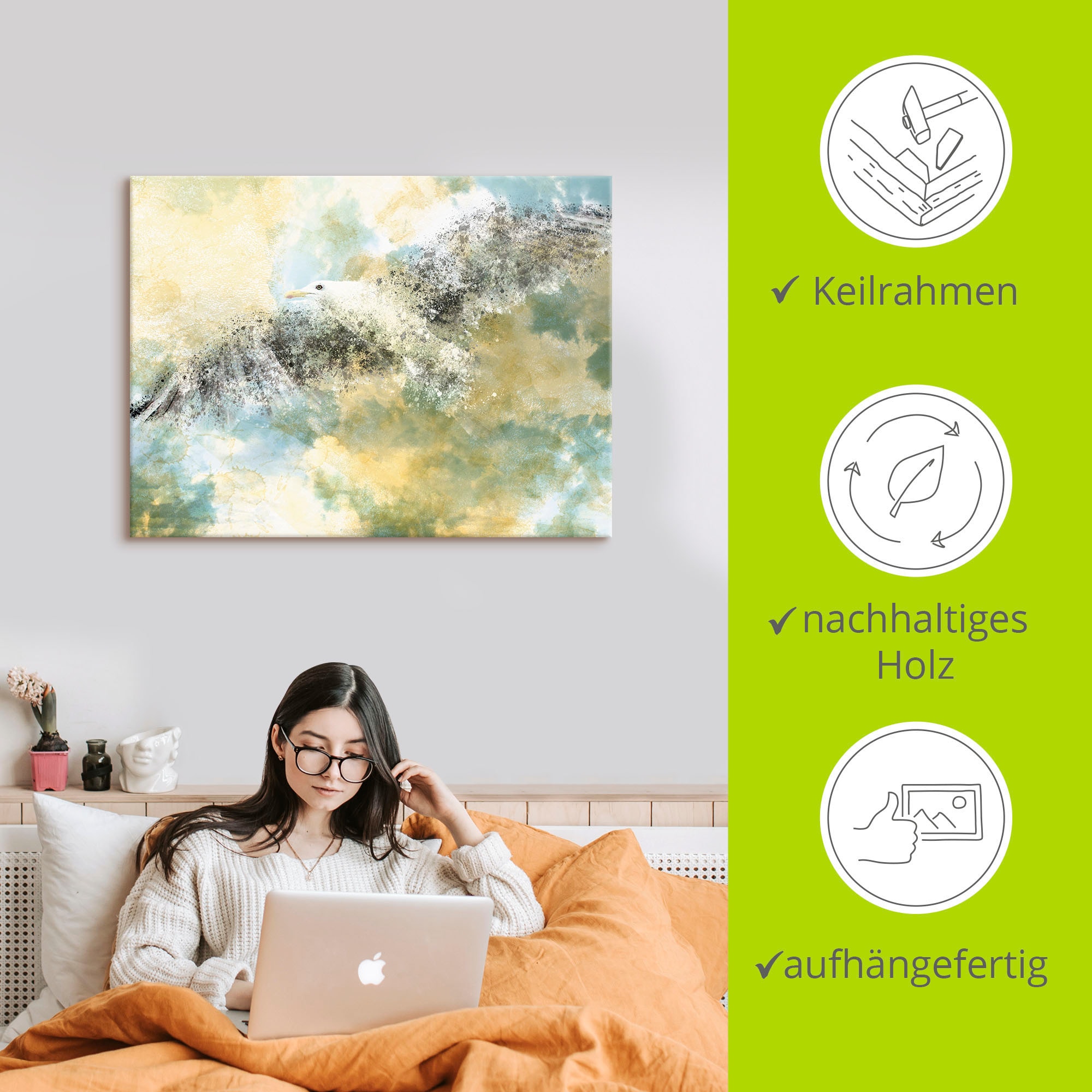 Artland Wandbild »Verschwindende Möwe«, Vögel, (1 St.), als Alubild, Outdoorbild, Leinwandbild in verschied. Größen