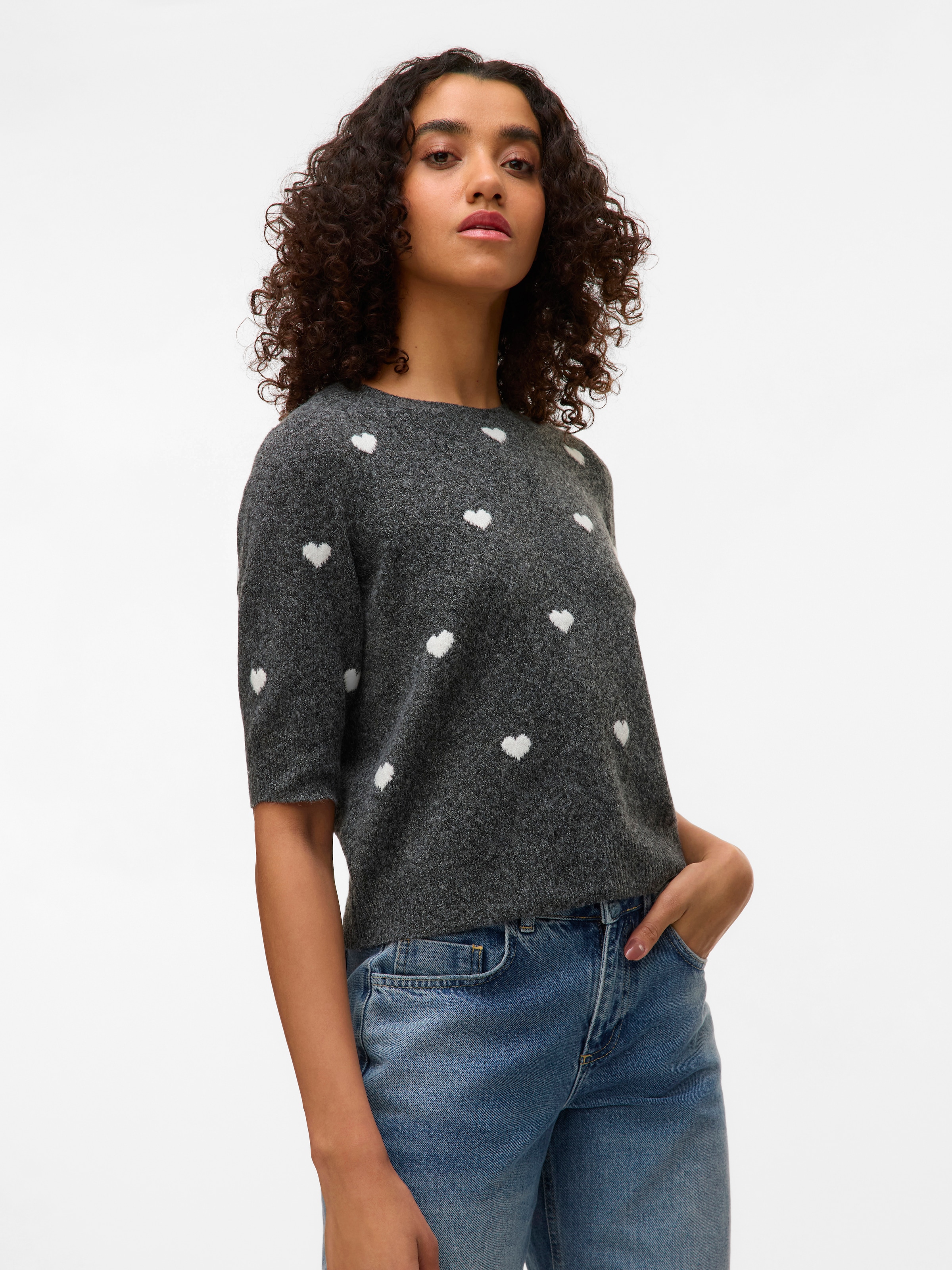 Vero Moda Kurzarmpullover »VMDOFFY INTARSIA 2/4 O-NK PULLOV GA NOOS«