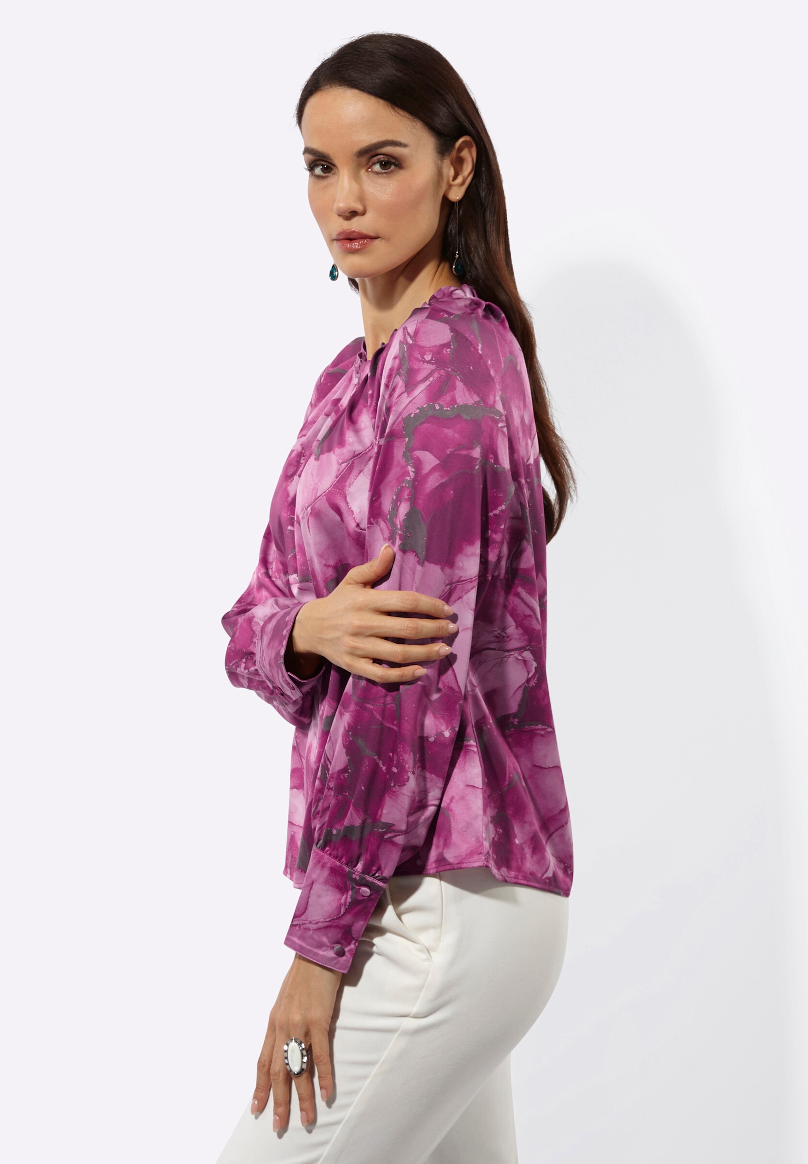 creation L Schlupfbluse »Satin-Bluse Satinbluse mit Falten am Stehkragen«
