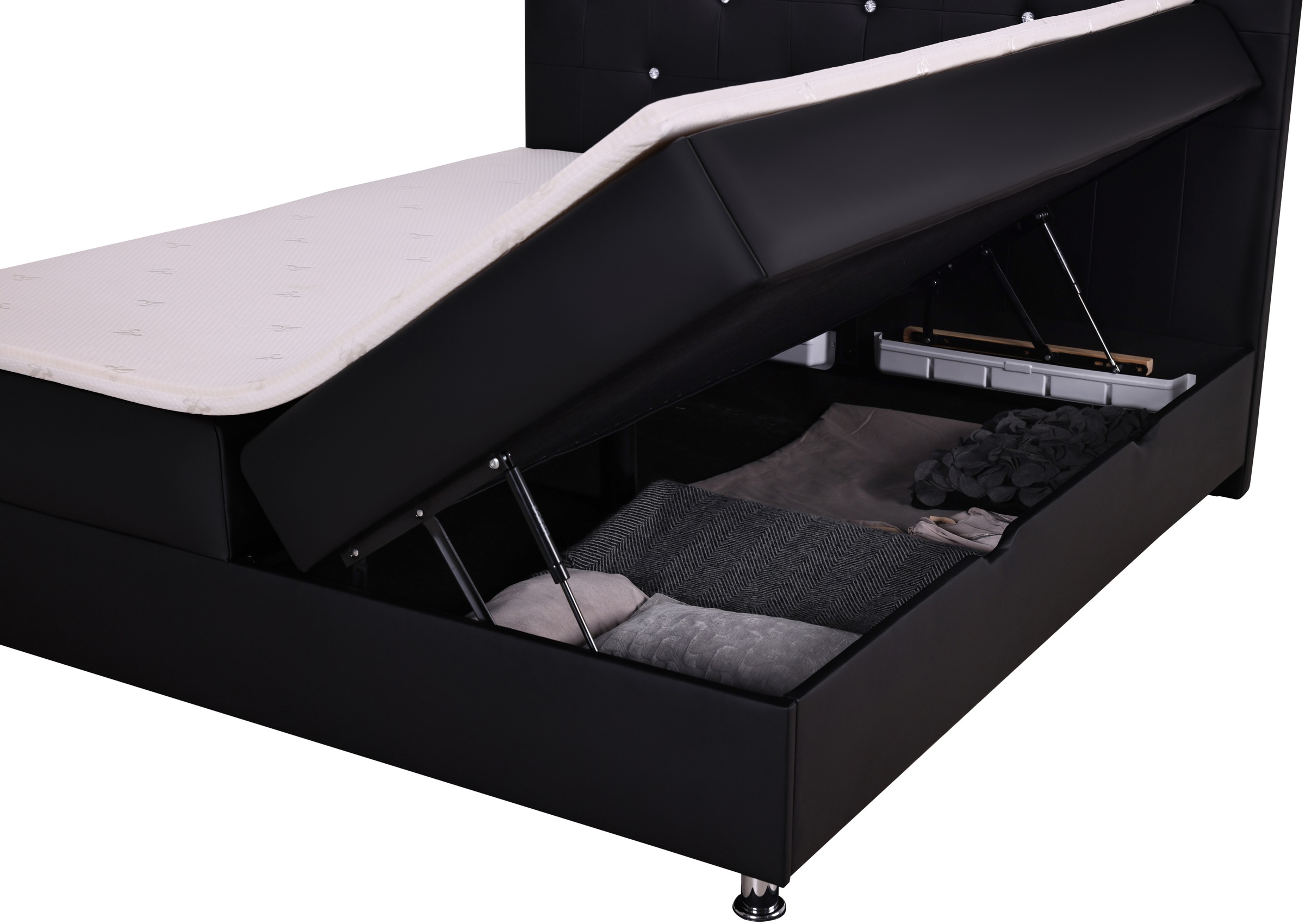 Home affaire Boxbett »Big Noux aus schwarzem Kunstleder mit Kristallsteinen im Kopfteil« inkl. Bettkasten, erhältlich in der Größe 180x200cm