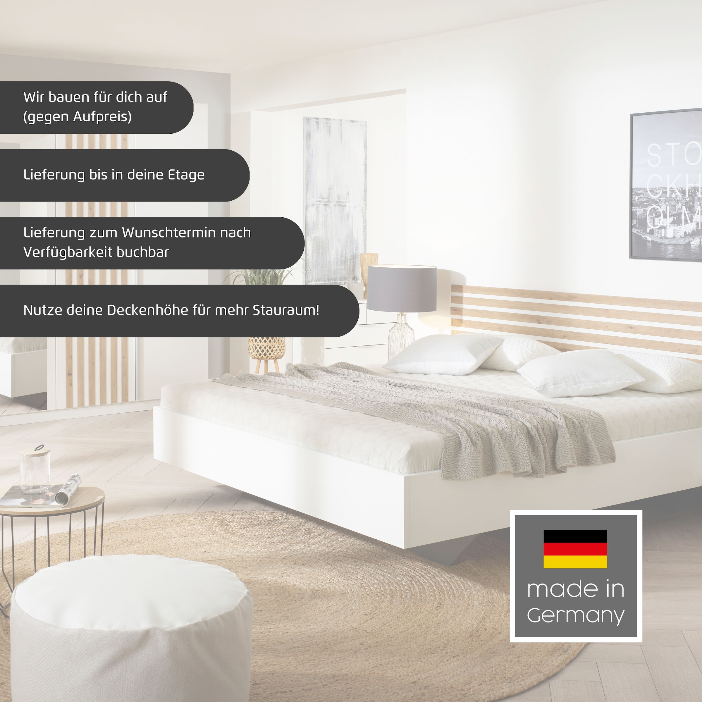 rauch Schlafzimmer-Set »Komplettzimmer Komplett Set Schrank 226 cm Bett 160/180 cm LAMELLA« Set, 3 verschiedene Ausstattungen, inkl. SOFT-CLOSE, 4 tlg. tlg.