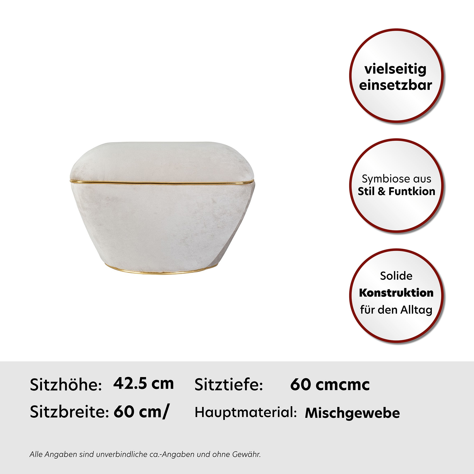 Kayoom Sitzhocker »Hocker Contessa 125, vielseitig einsetzbarer Allrounder, elegante Form«, (1 St.), komfortabel, hochqualitativ, pflegeleicht, elegante Form