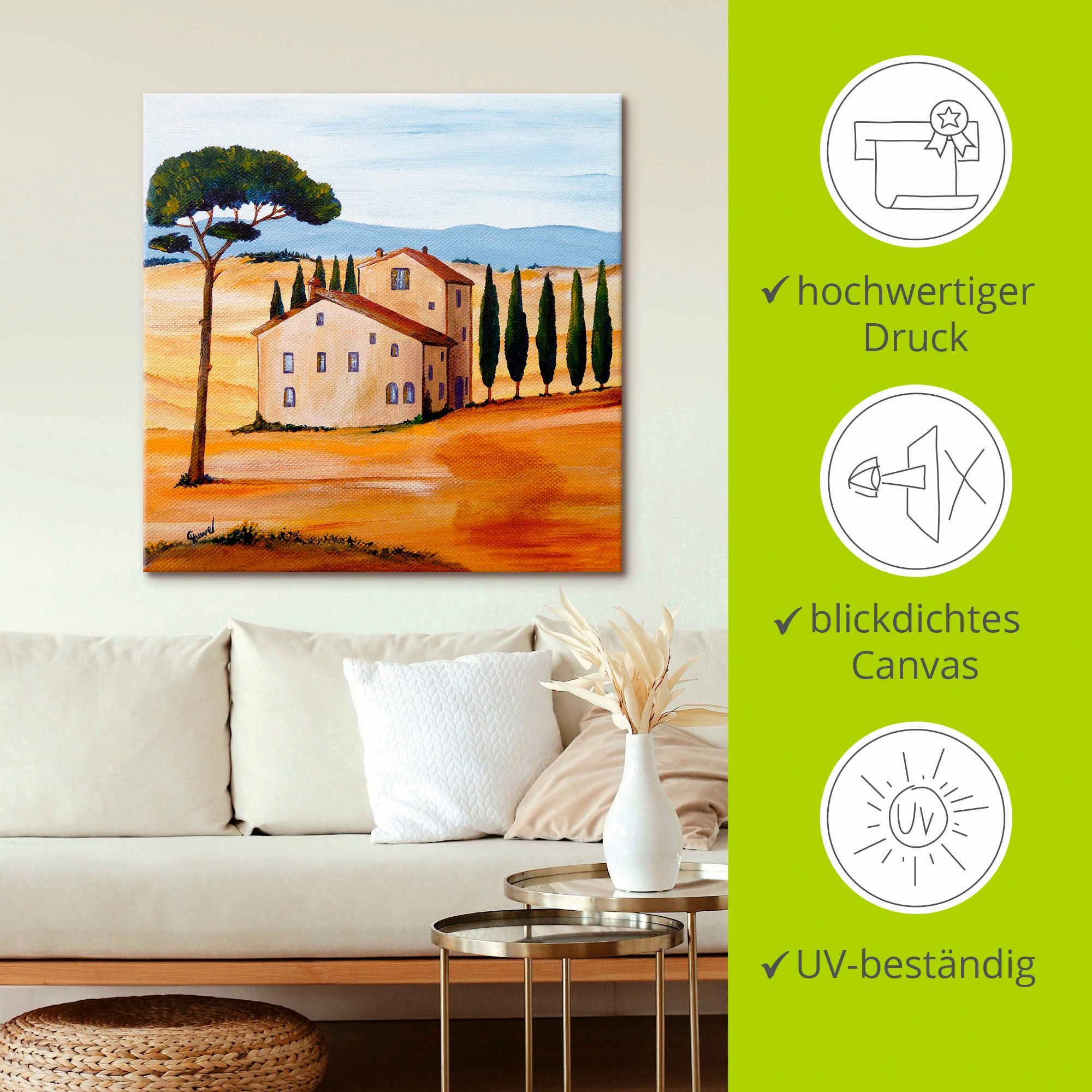 Artland Leinwandbild »Toskana modern 1« Europa 1 Stk. tlg. auf Holzrahmen gespannt