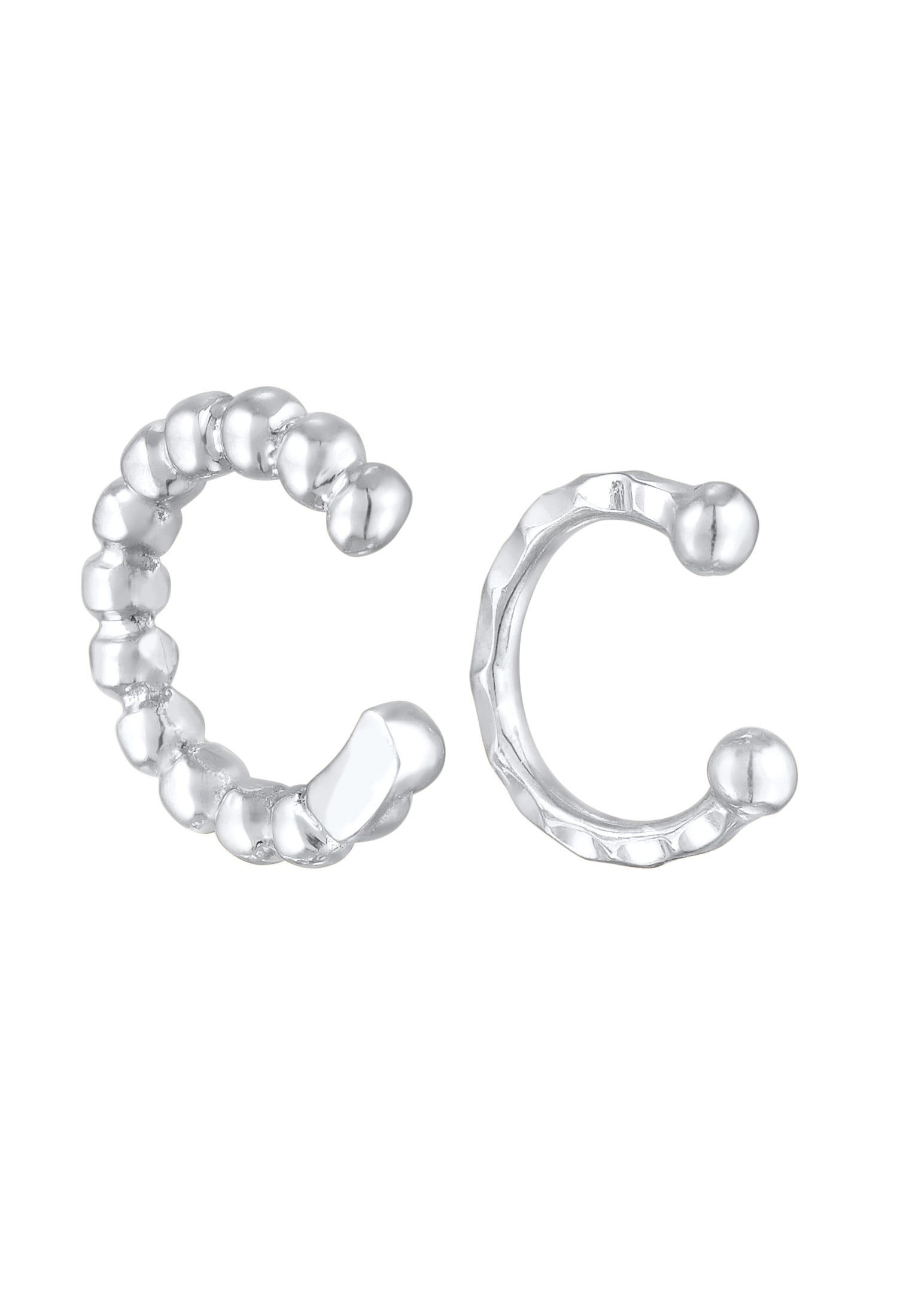 Elli Schmuckset »Ohrringe Earcuff 2er Set Dots Hammerschlag 925 Silber«