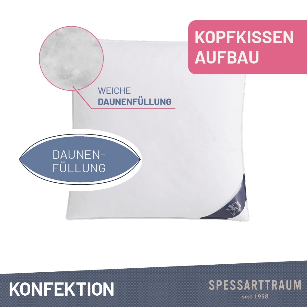 SPESSARTTRAUM Gänsefederkopfkissen »Premium«, Füllung: 85% Gänsefedern / 15% Gänsedaunen, Klasse 1, Downpass zertifiziert, Bezug: 100% Baumwolle, nachhaltig (Made in Green), Hausstauballergiker geeignet, (1 St.), gute Stützkraft