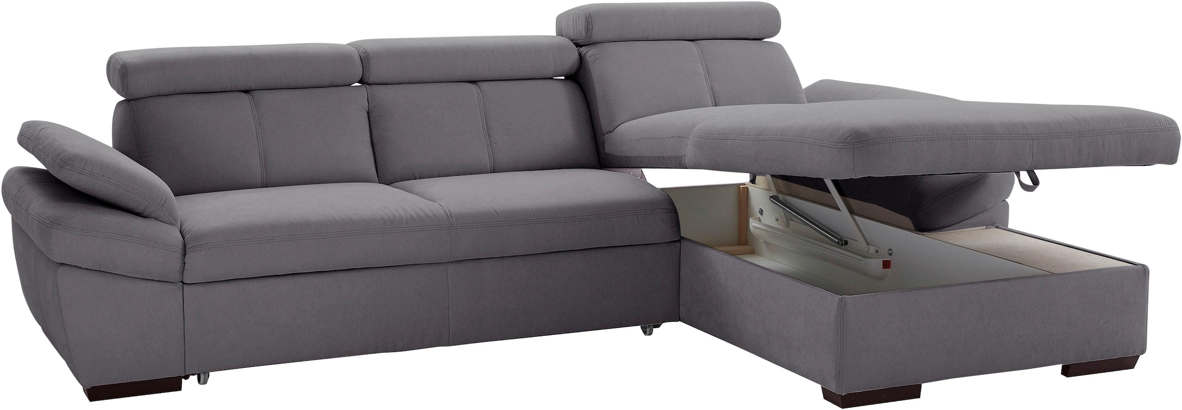exxpo - sofa fashion Ecksofa »Salerno, inkl. Kopf- und Armteilverstellung, elegant & bequem, L-Form«, wahlweise mit Bettfunktion und Bettkasten, tolle Detailverarbeitung