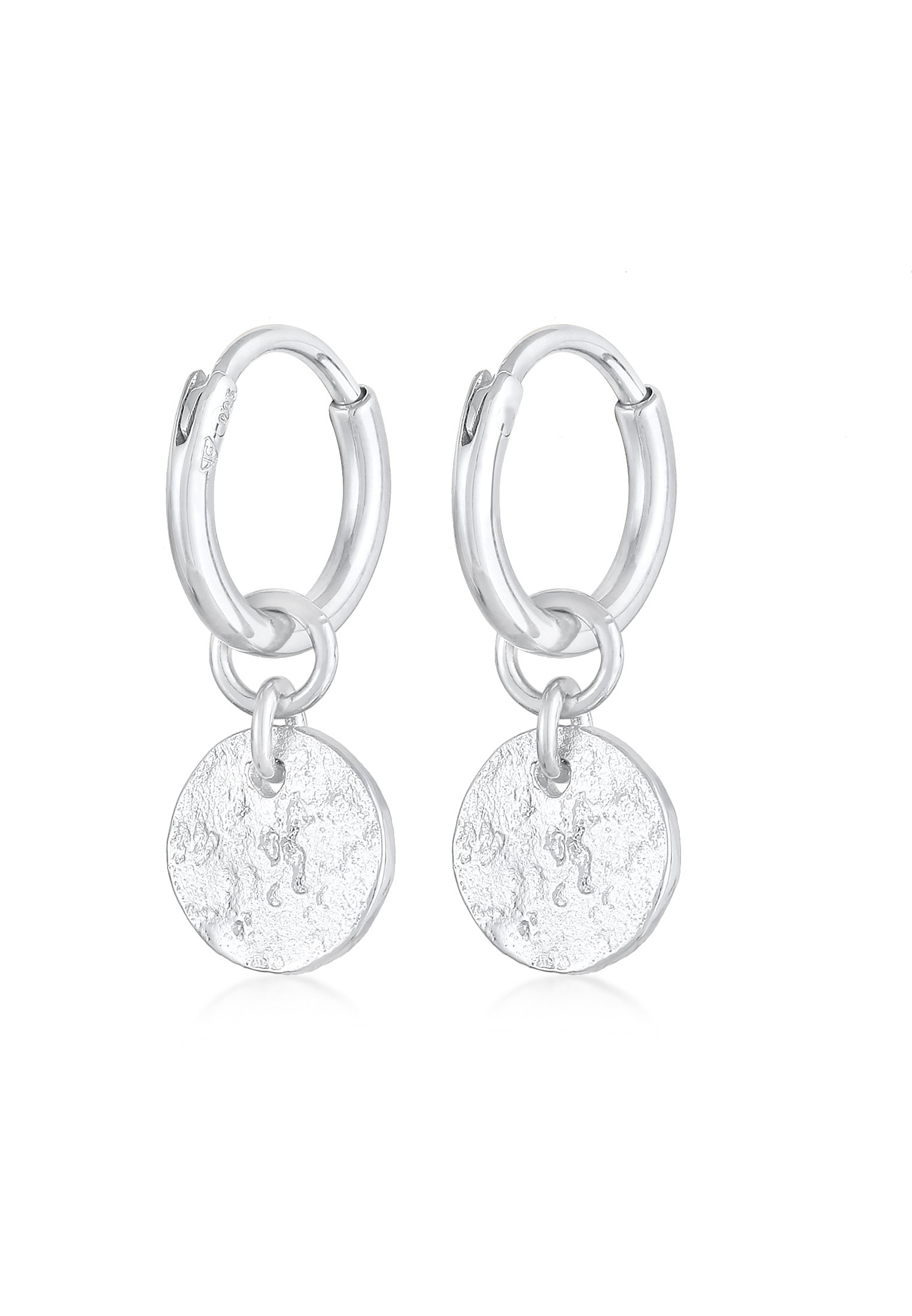 Elli Paar Creolen »Ohrringe Creolen Coin Plättchen Struktur 925 Silber«