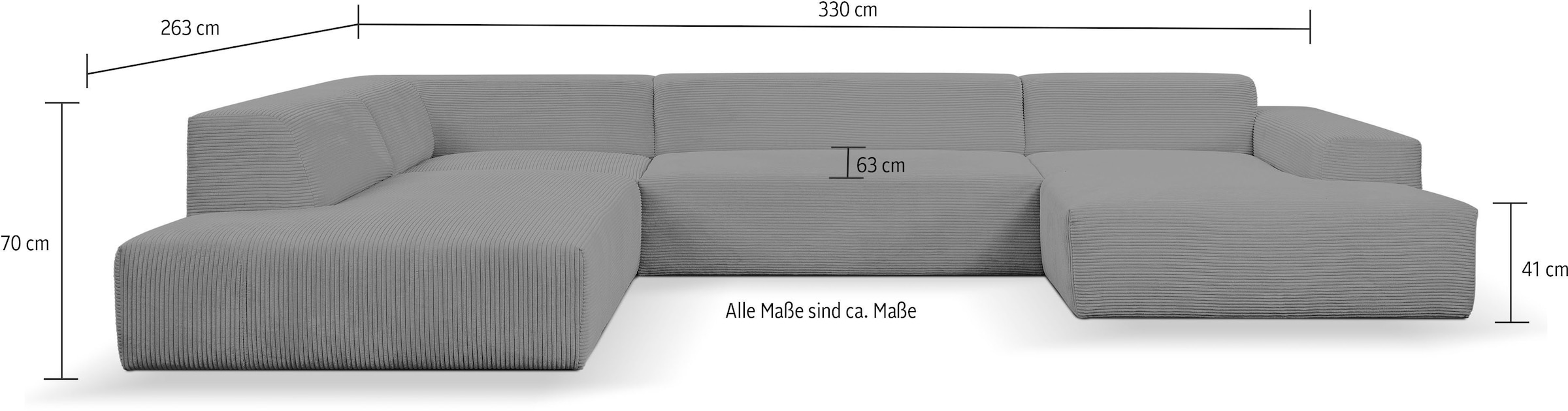 WERK2 Wohnlandschaft »Zeus-U, 330 cm breit viel Platz, modern und zeitlos« Curvy Trend mit urbaner Optik auch in weichem Cord, U-Form