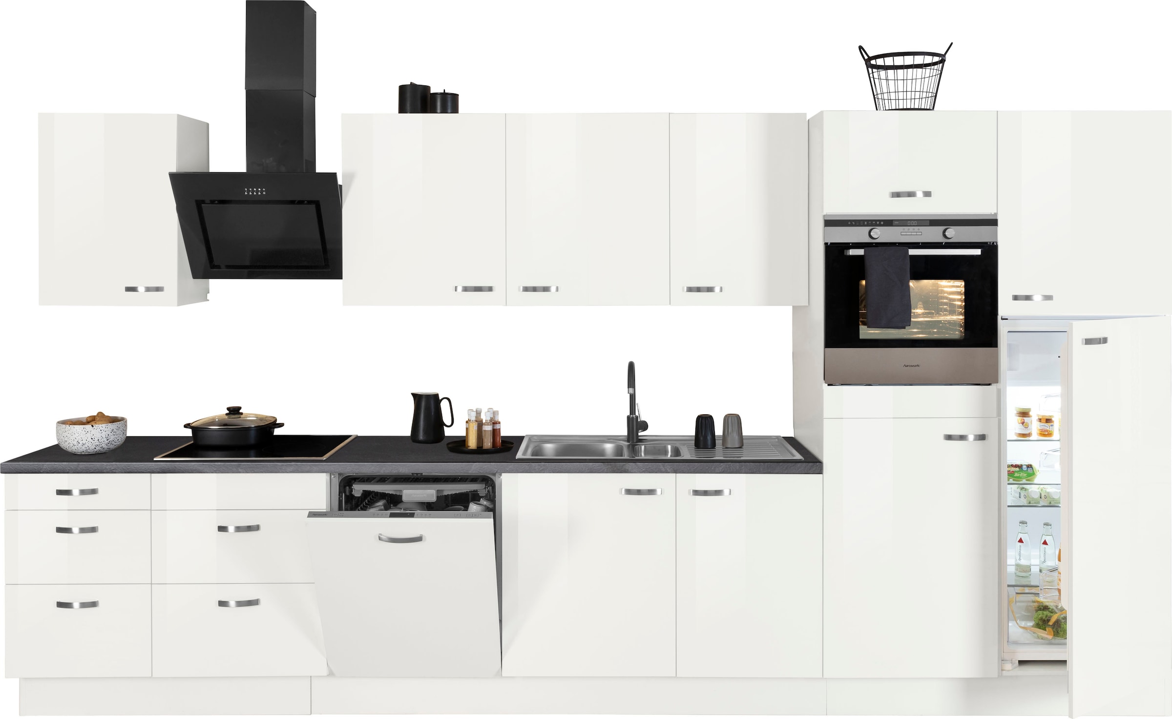 OPTIFIT Küchenzeile »Cara mit Hanseatic E-Geräten«, Breite 400 cm, Induktionskochfeld, Soft-Close-Funktion, Vollauszüge