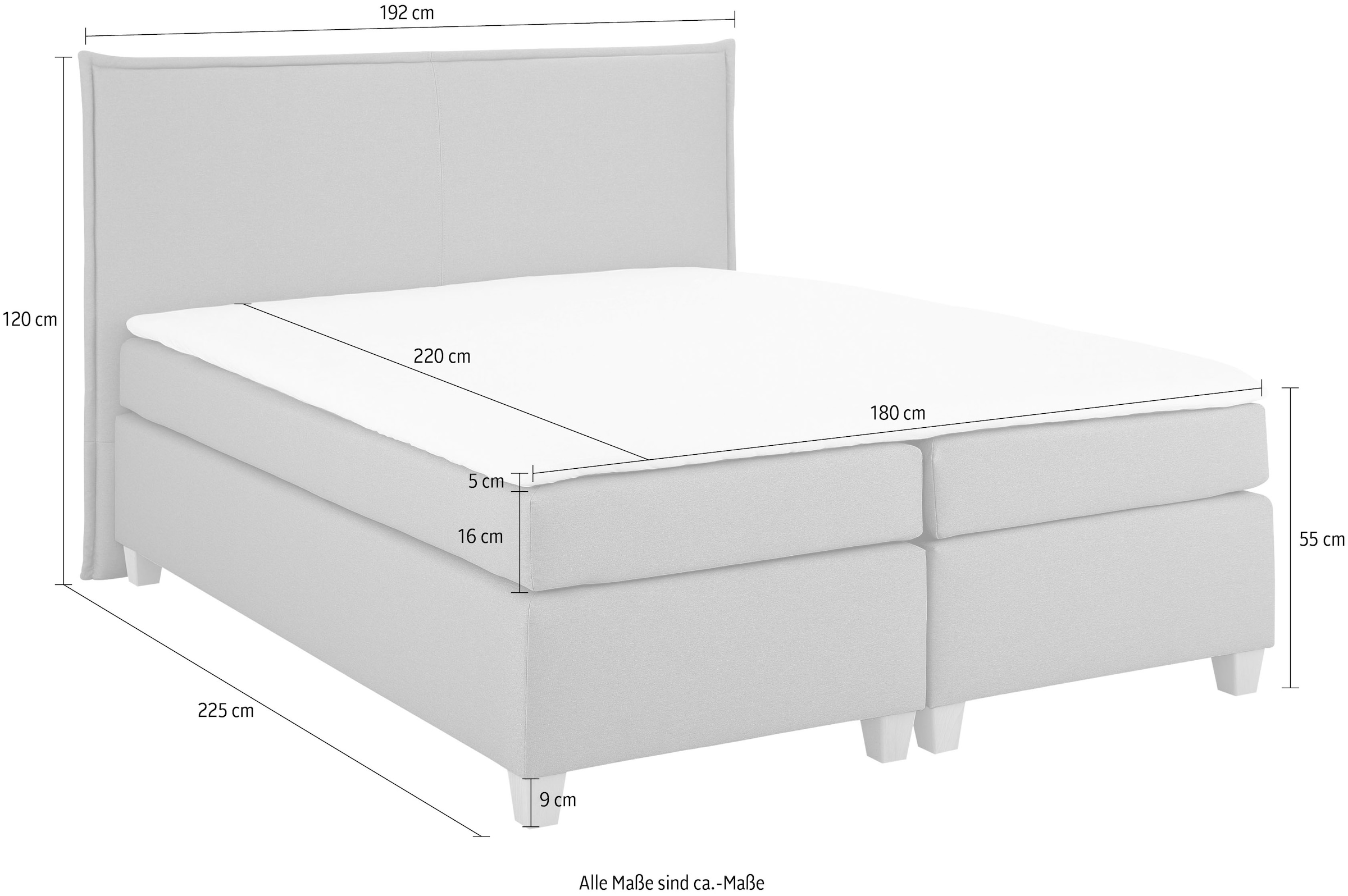 Home affaire Boxspringbett »Houssay«, inkl. Topper, 5 Breiten, 2 Härtegraden auch in Überlänge 220 cm