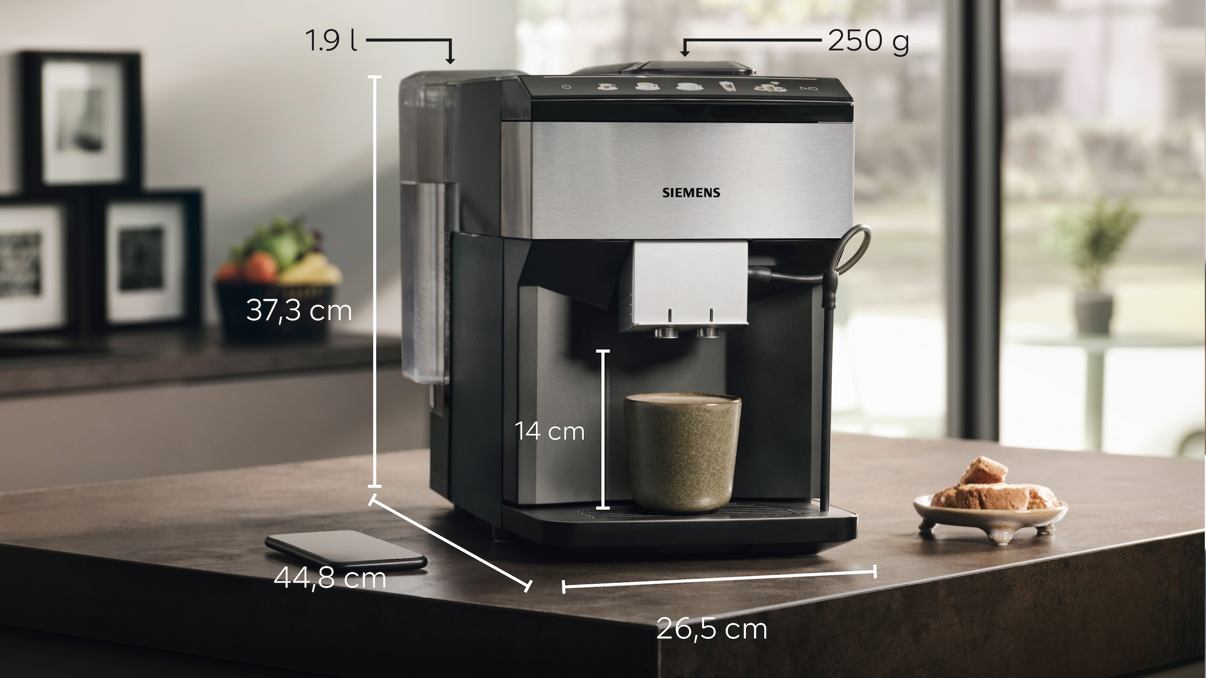 SIEMENS Kaffeevollautomat »EQ500 integral TP516DX3, App-Steuerung, Doppeltassenfunktion«, intuitives Farbdisplay, automatische Dampfreinigung, edelstahl