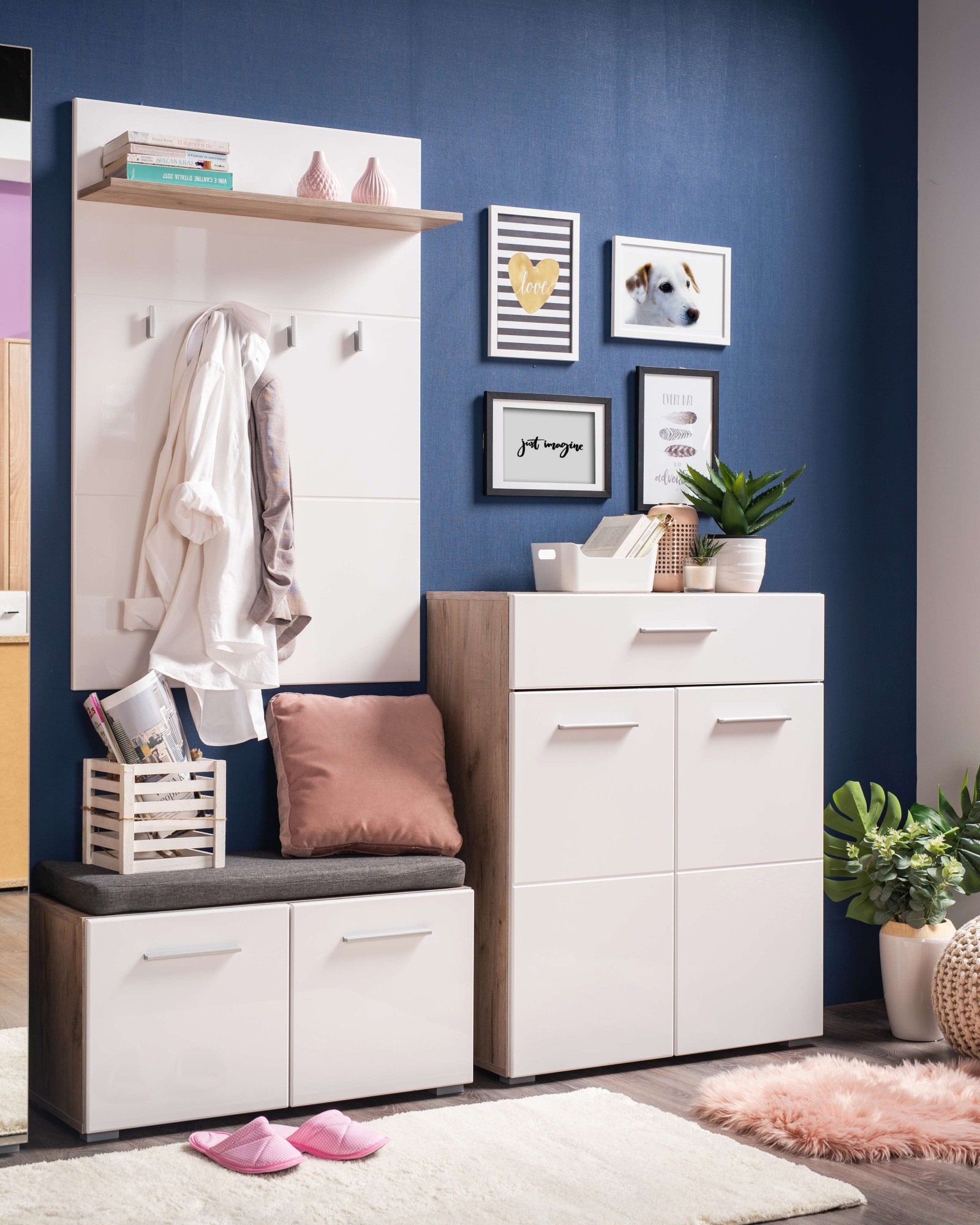 Home affaire Garderobenpaneel »Beny, Wandregal Wandpaneel, Wandgarderobe praktisch & stillvoll«, Hochglanz, mit 4 Kleiderhaken und Ablage für Accessoires, Breite 76 cm
