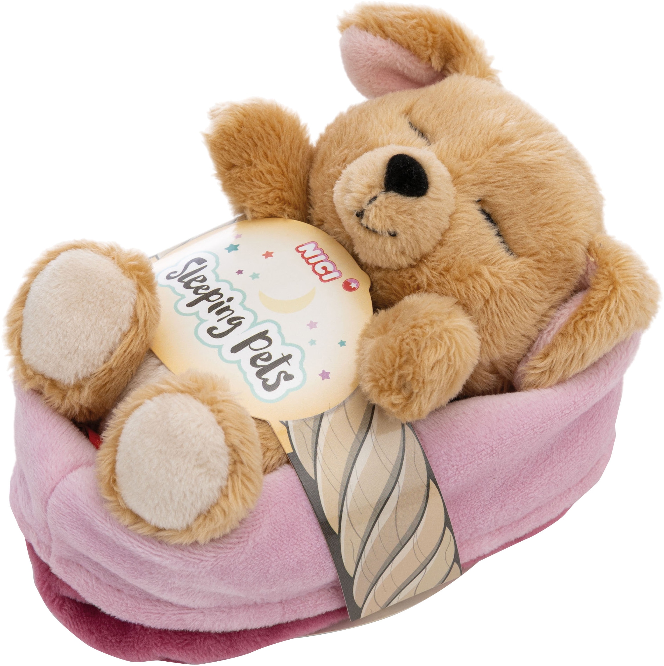 Nici Kuscheltier »Sleeping Pets, Hund beige, 12 cm« im Körbchen