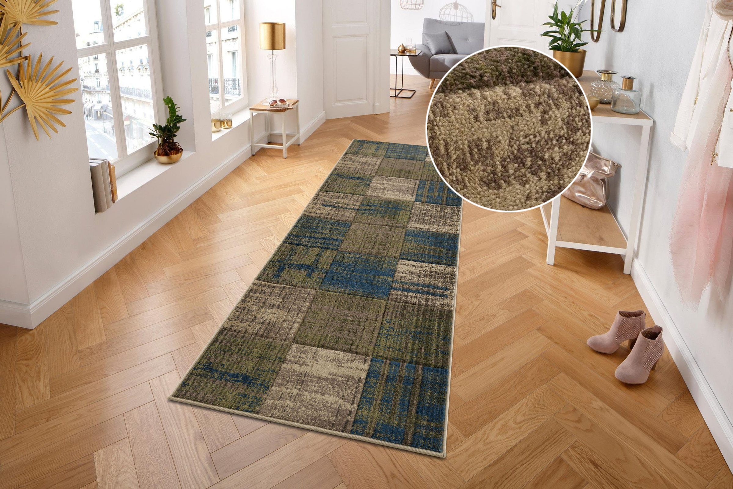 my home Läufer »Beliz« rechteckig 9 mm Höhe mit Konturenschnitt, Kurzflor, Karo-Muster, 3D-Design