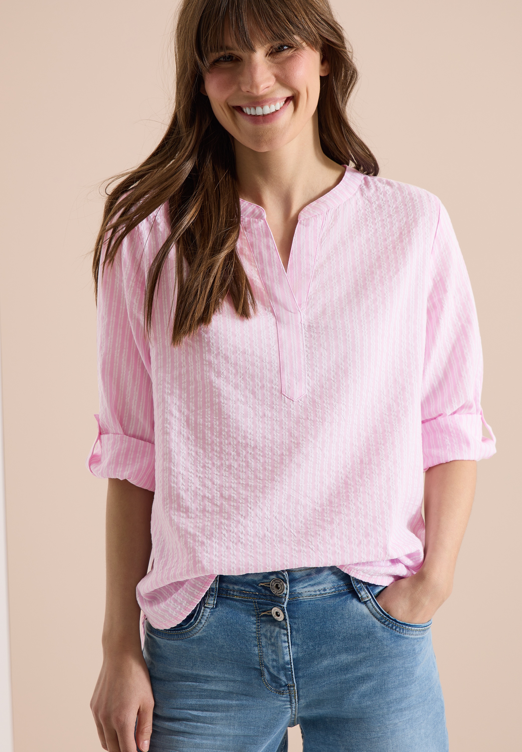 Cecil Hemdbluse 3/4-Arm Sommerbluse mit Turn-Up und Streifenmuster